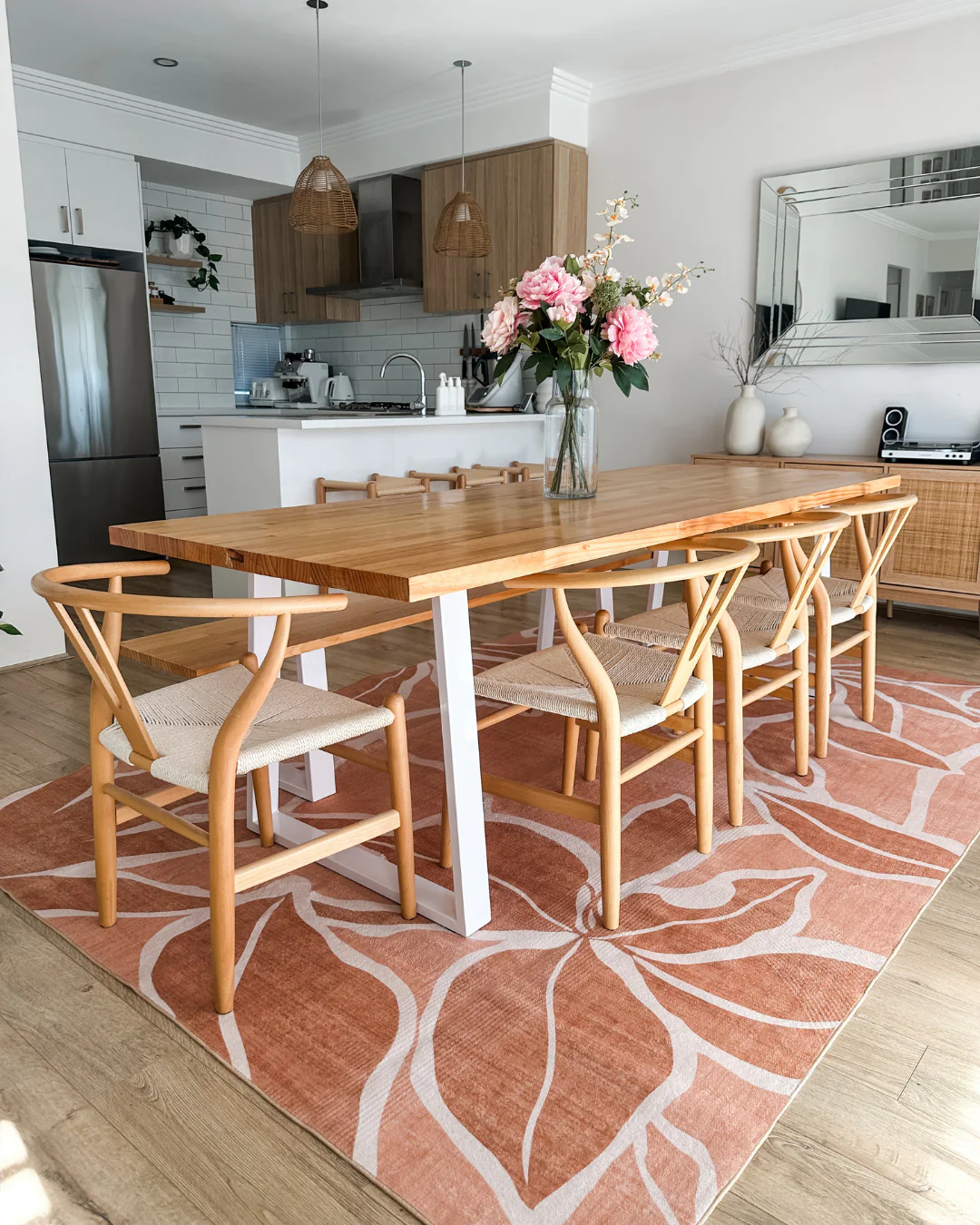 Aadita Pink and Peach Botanical Washable Rug - Image 2