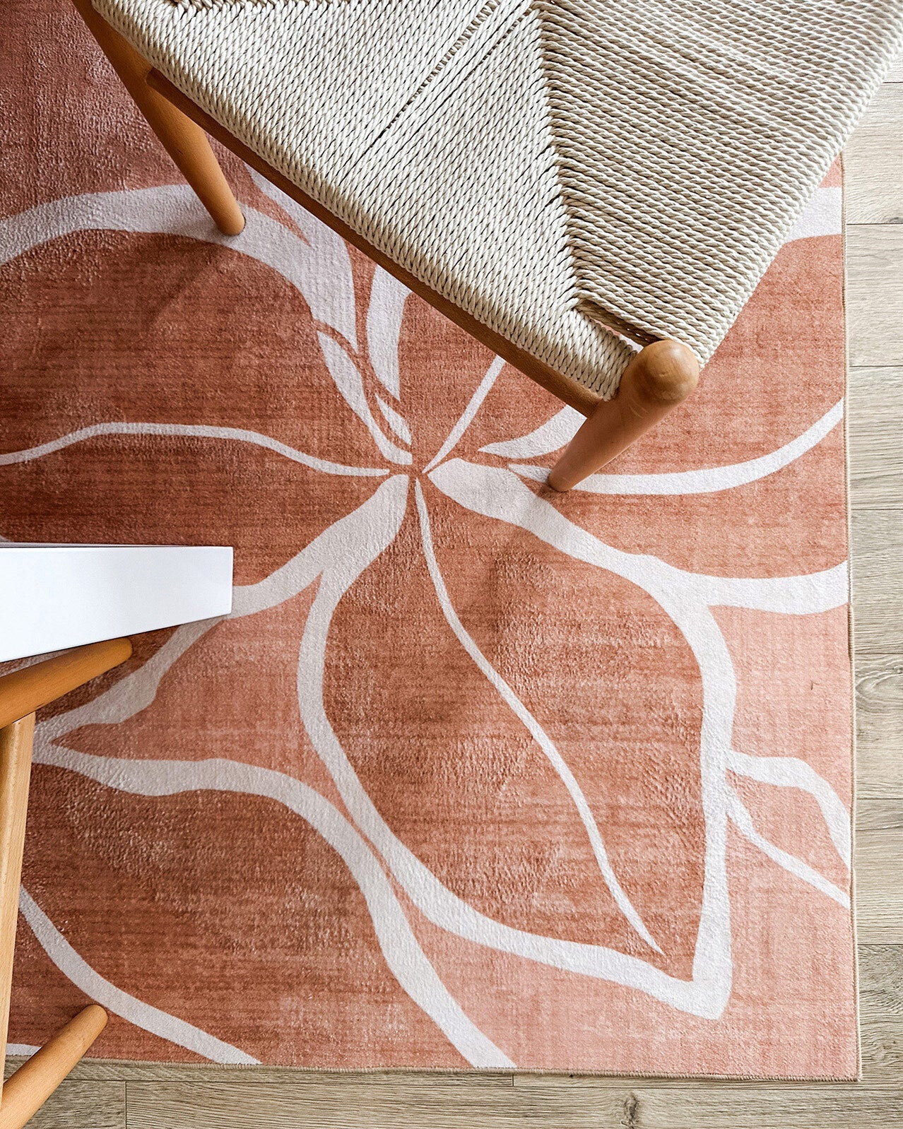 Aadita Pink and Peach Botanical Washable Rug - Image 3