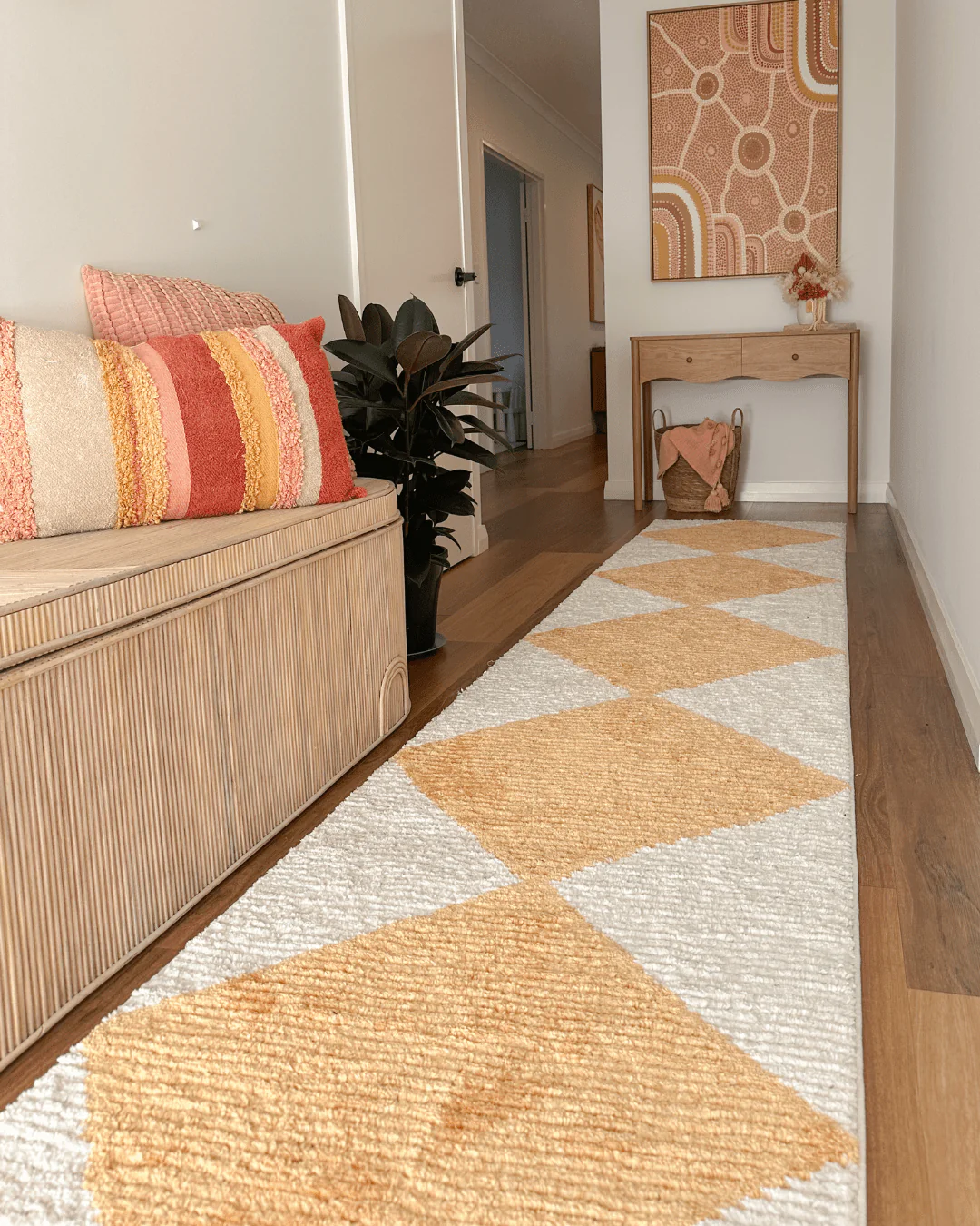 Agatha Ivory and Yellow Checkered Runner Rug - Image 2
