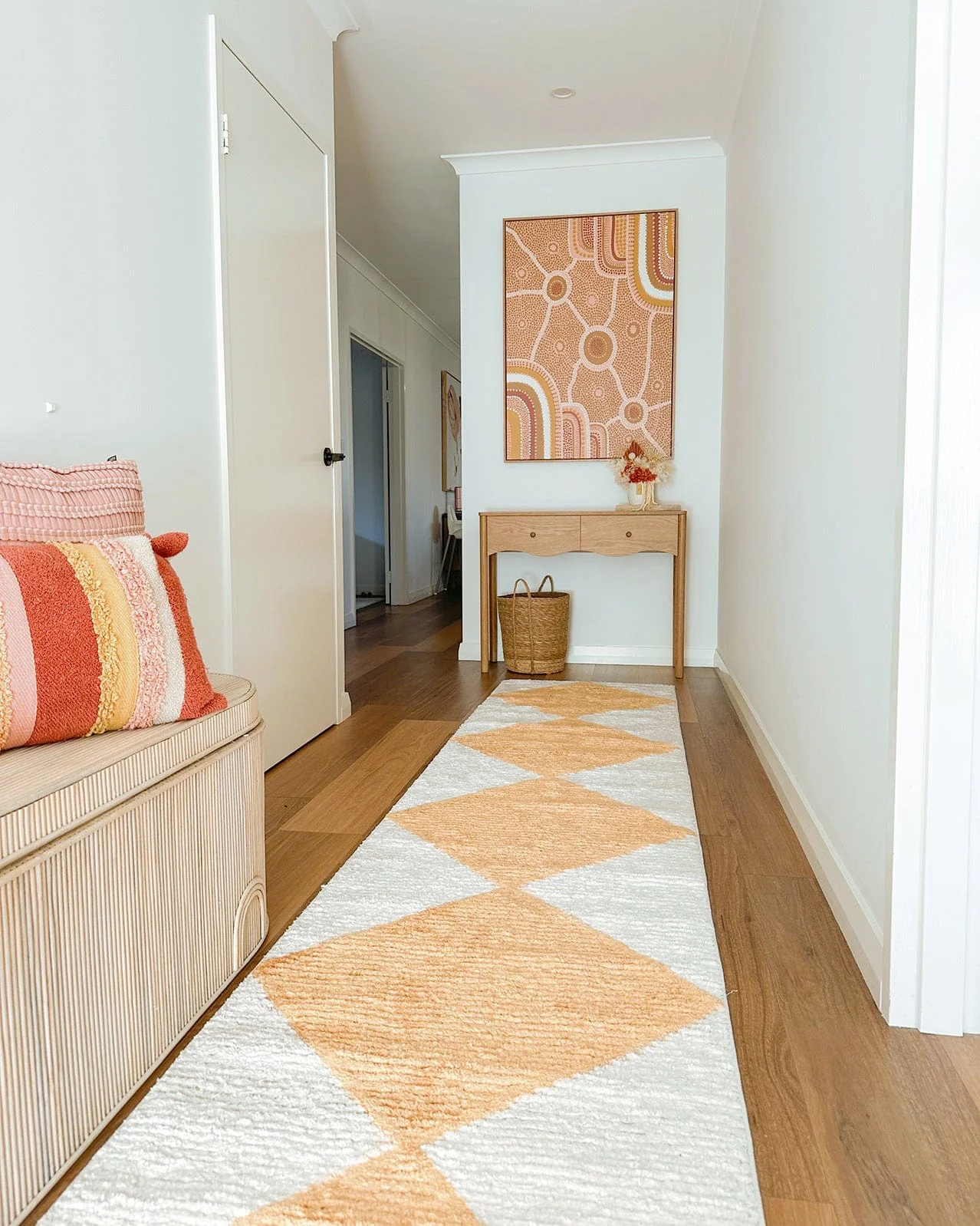 Agatha Ivory and Yellow Checkered Runner Rug - Image 3