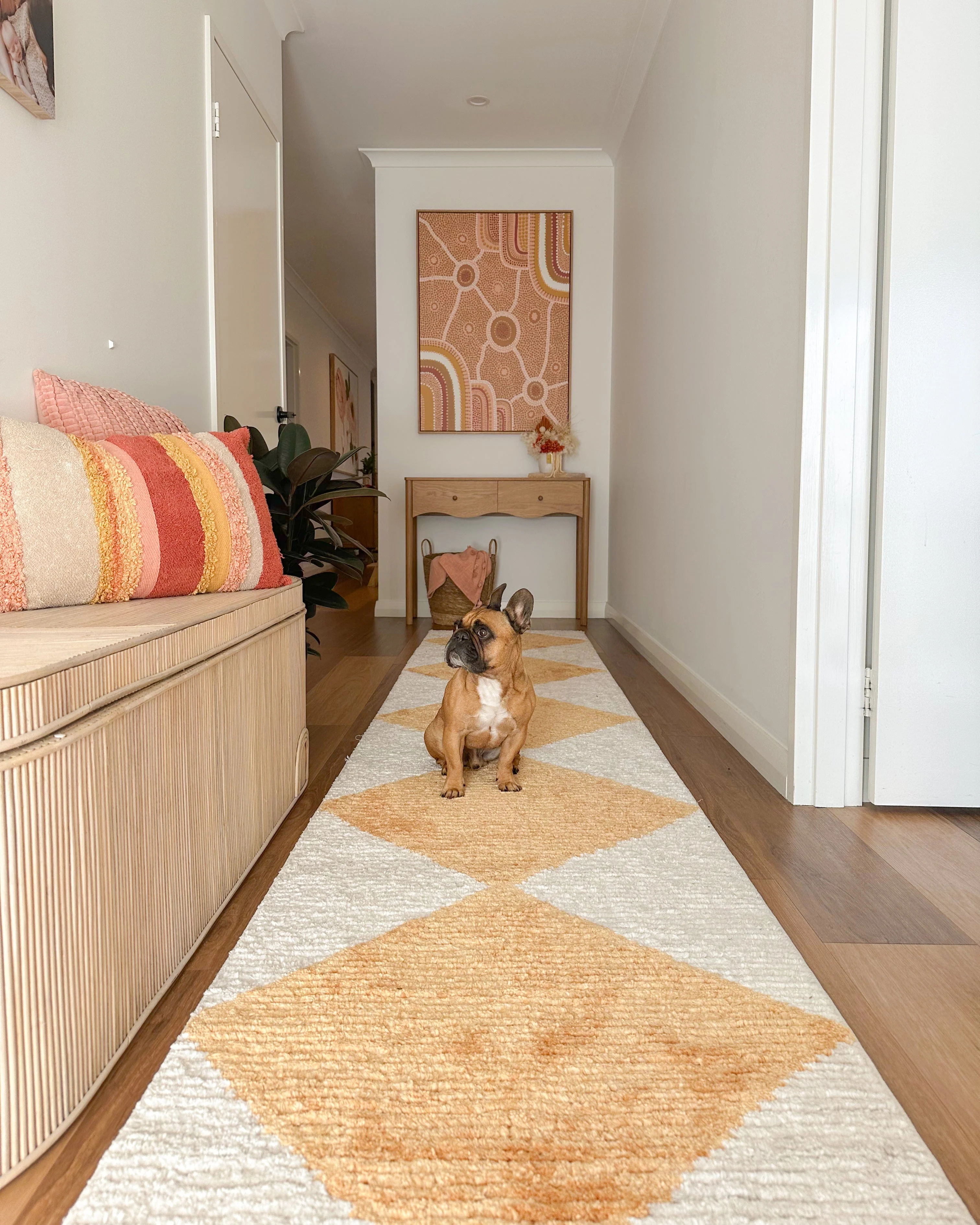 Agatha Ivory and Yellow Checkered Runner Rug - Image 4