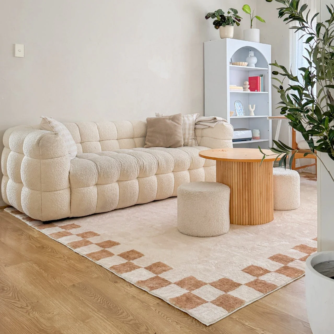 Aiday Beige Checkered Border Washable Rug - Image 6