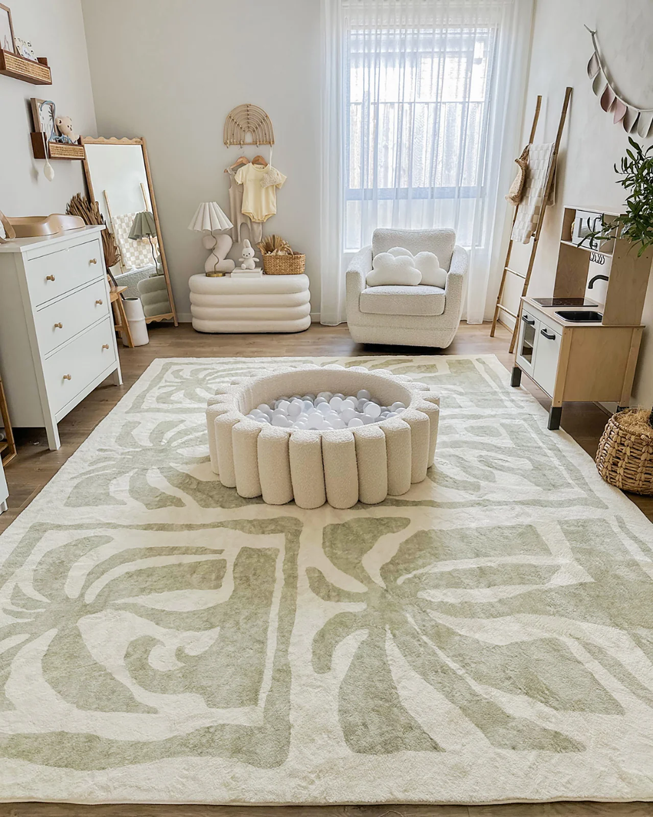 Alicia Sage Green Waves and Palms Washable Rug - Image 2