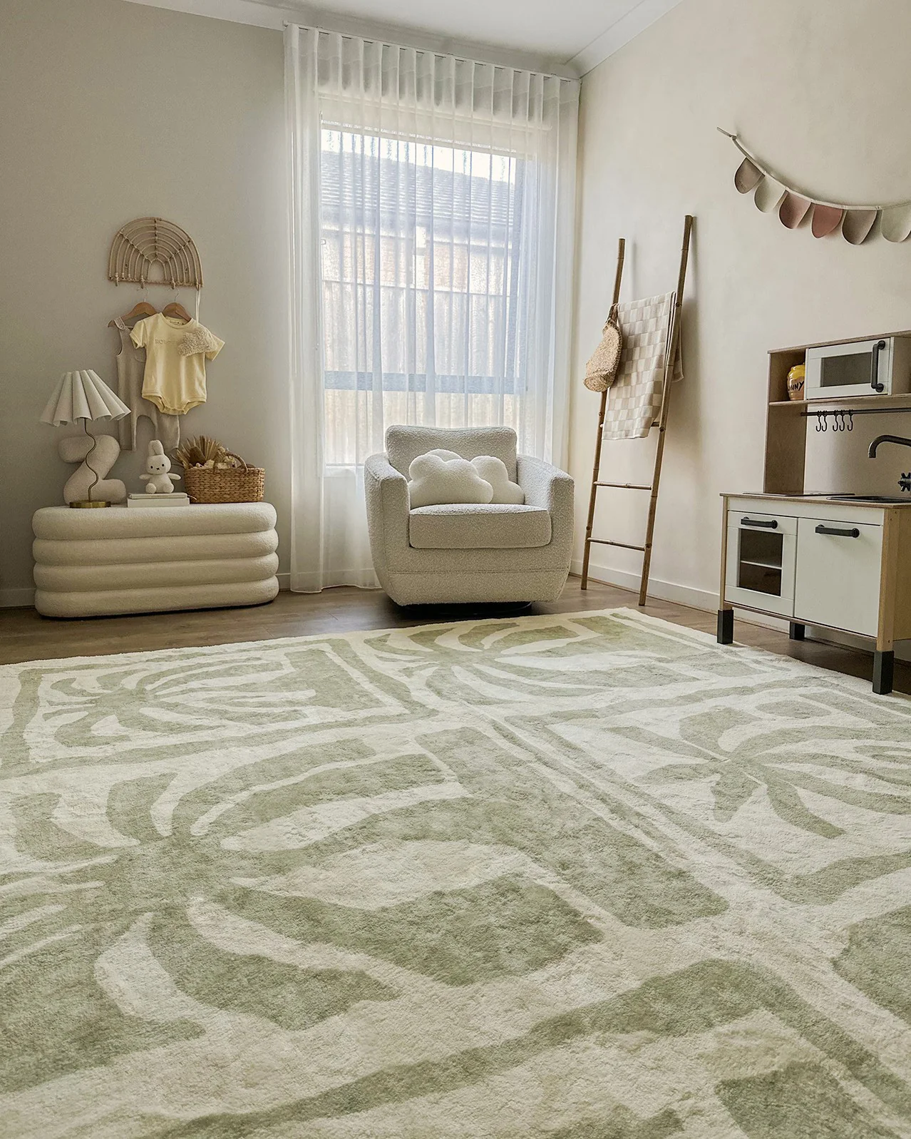 Alicia Sage Green Waves and Palms Washable Rug - Image 4