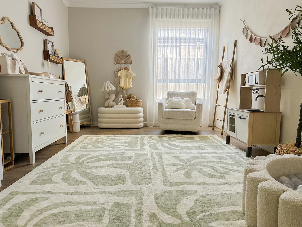 Alicia Sage Green Waves and Palms Washable Rug - Image 5