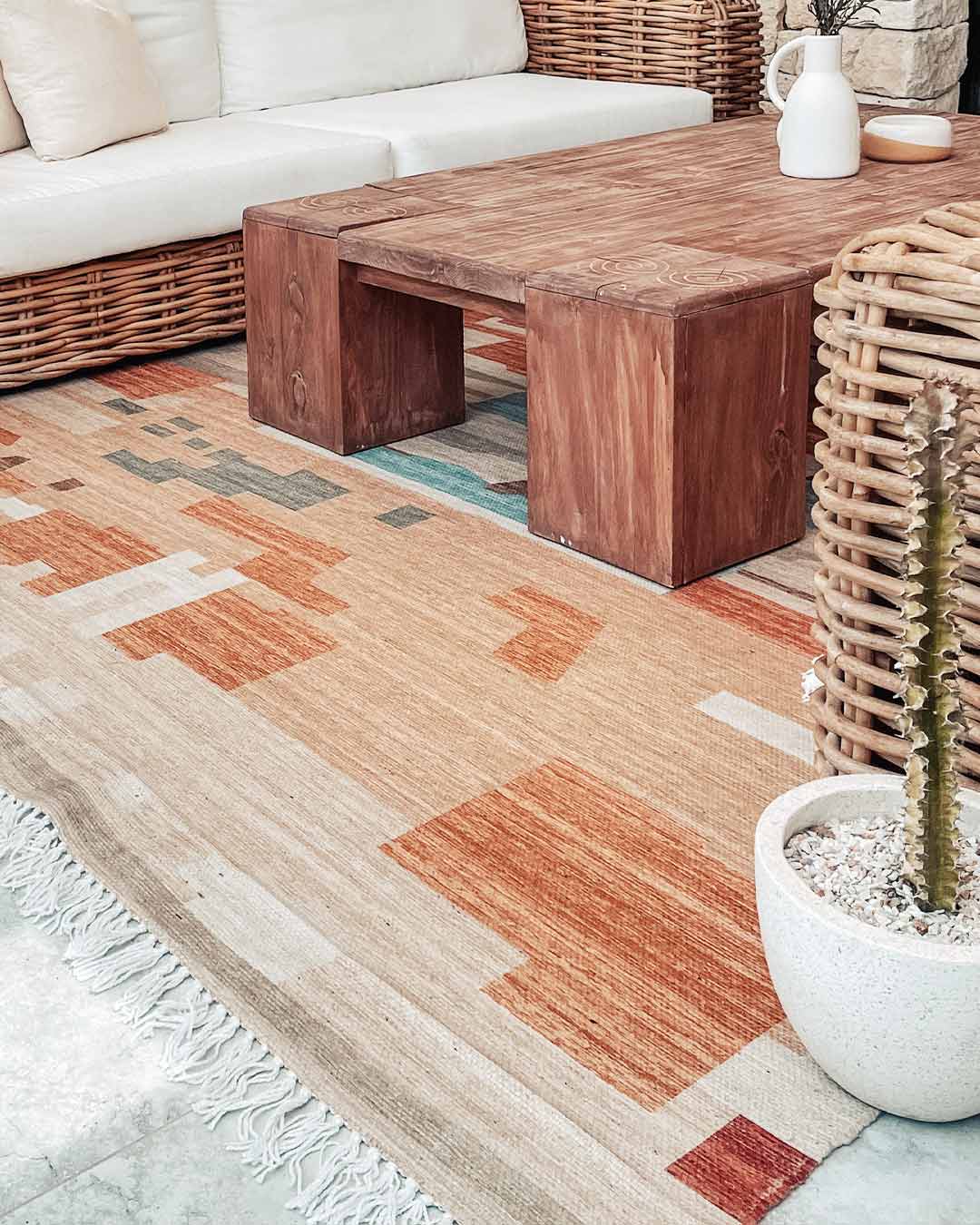 Allegra Orange and Cream Multi-Colour Abstract Tribal Indoor Outdoor Rug - Image 4