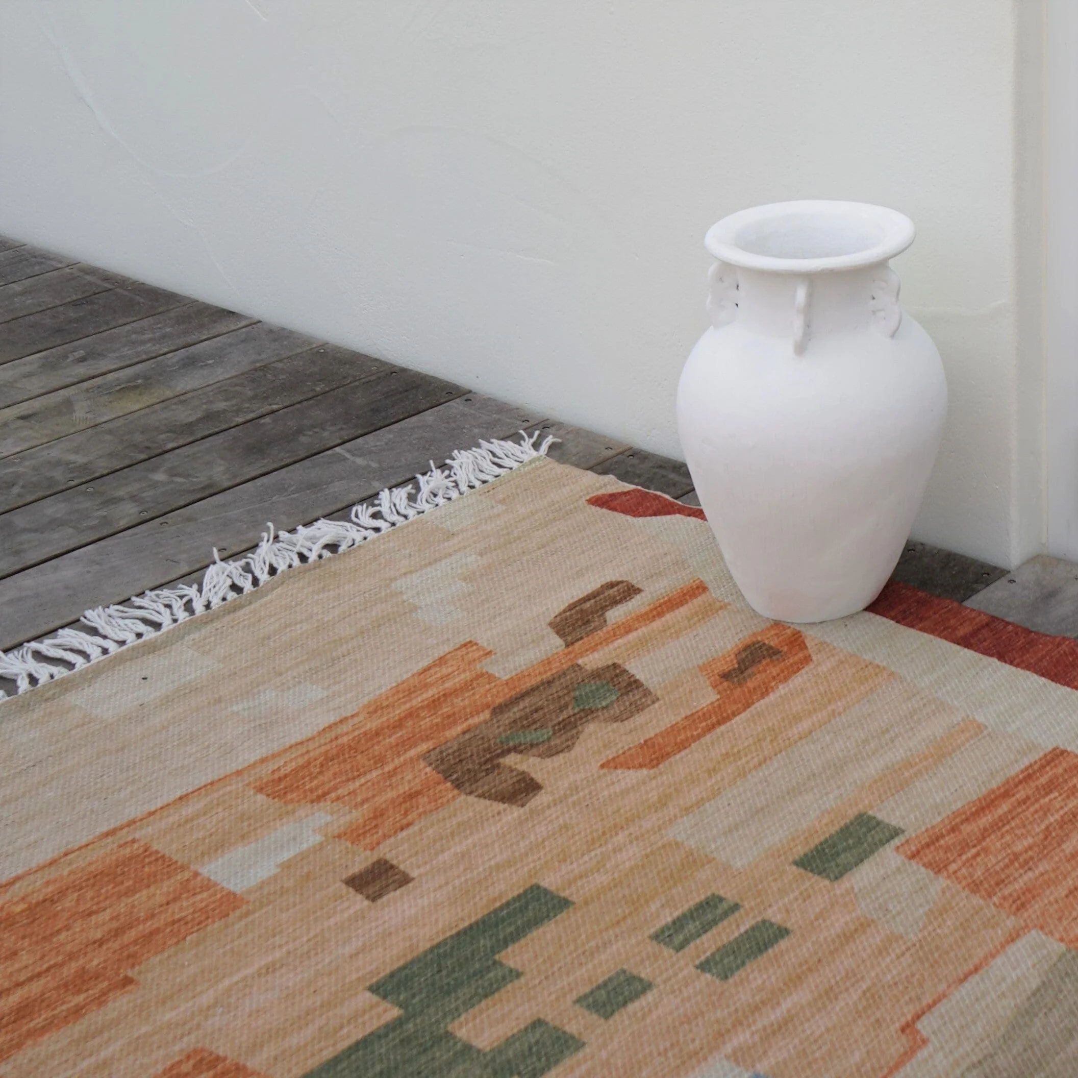 Allegra Orange and Cream Multi-Colour Abstract Tribal Indoor Outdoor Rug - Image 8