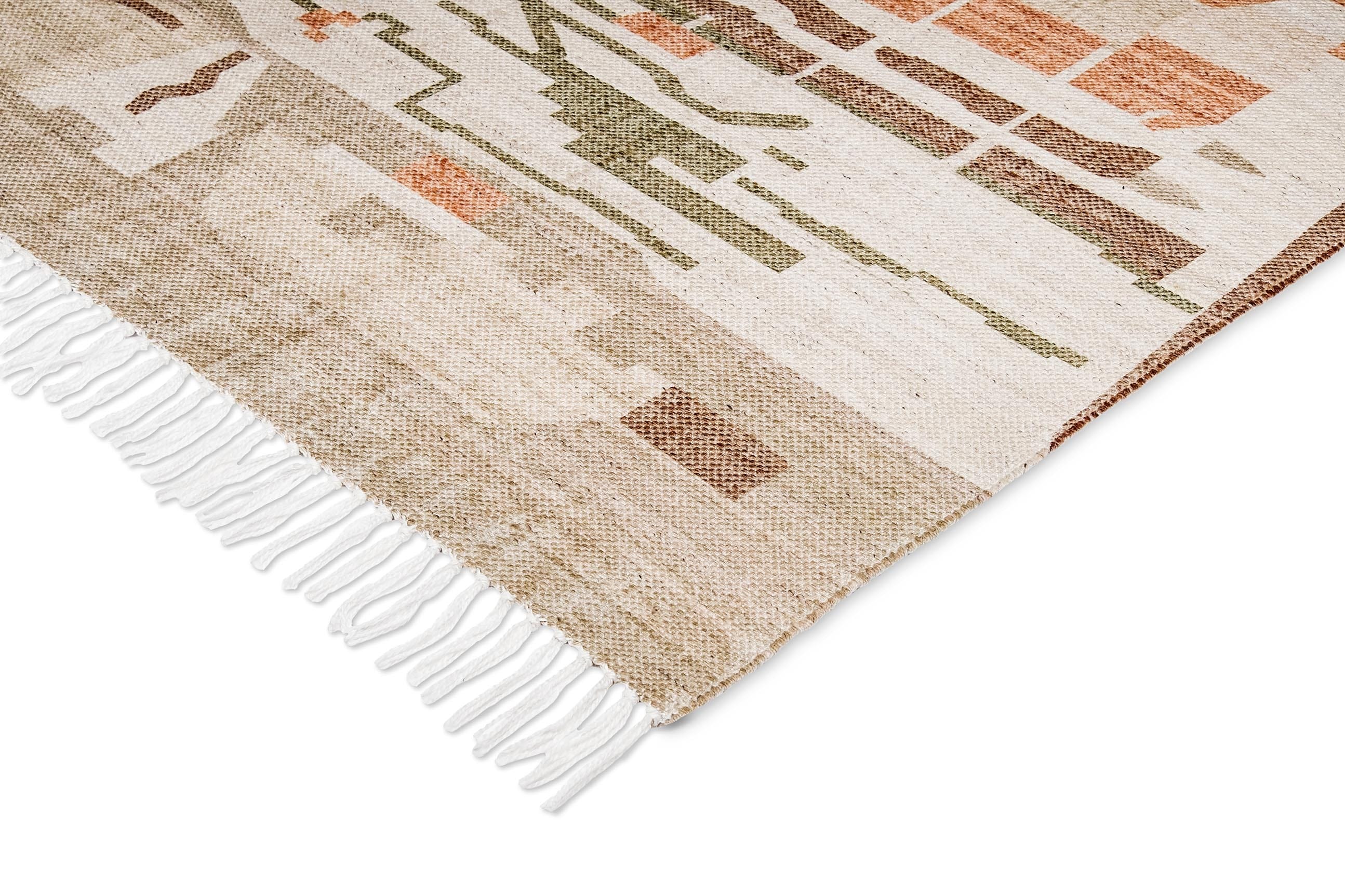 Allegra Orange and Cream Multi-Colour Abstract Tribal Indoor Outdoor Rug - Image 9