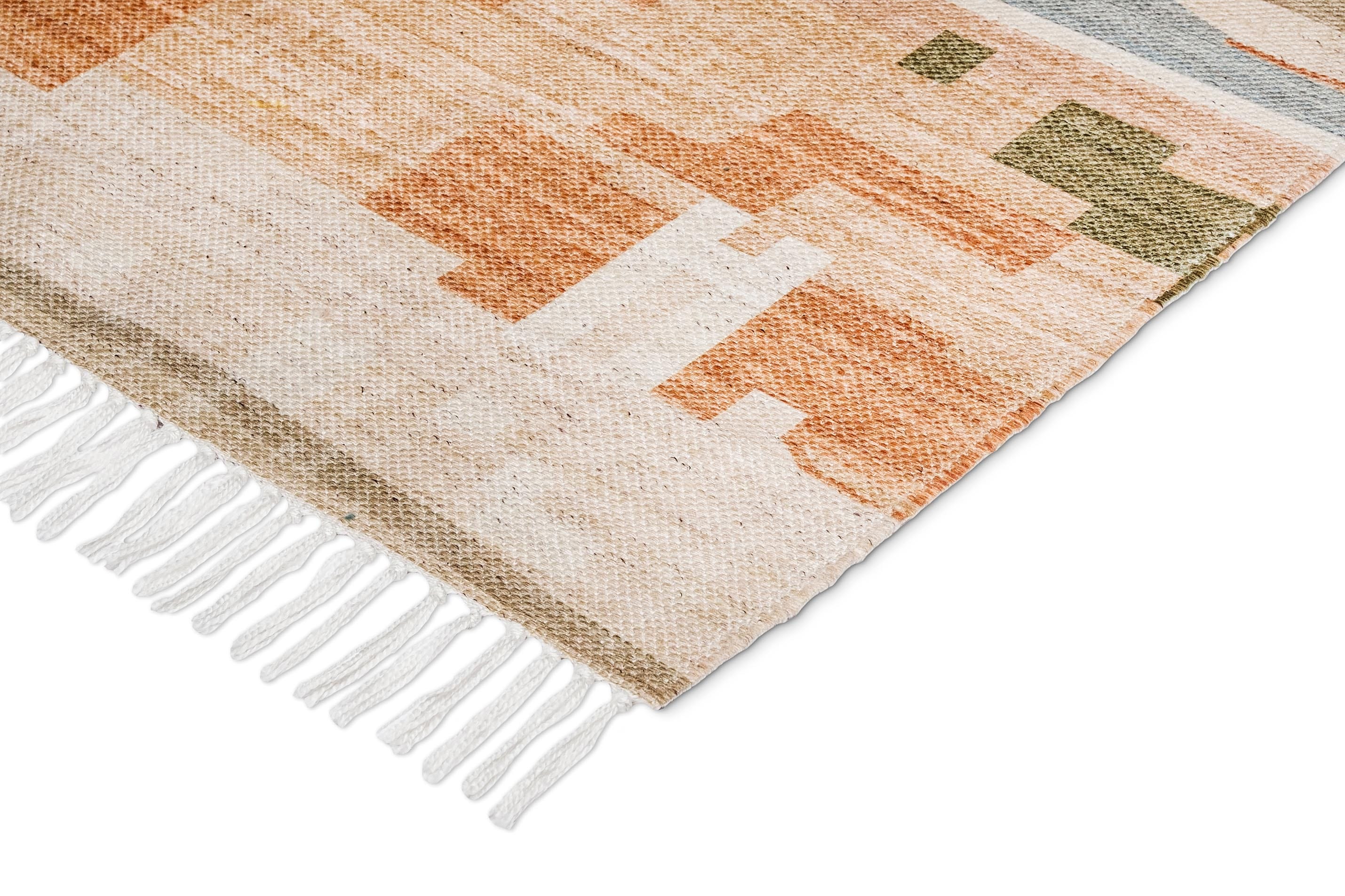 Allegra Orange and Cream Multi-Colour Abstract Tribal Indoor Outdoor Runner Rug - Image 2