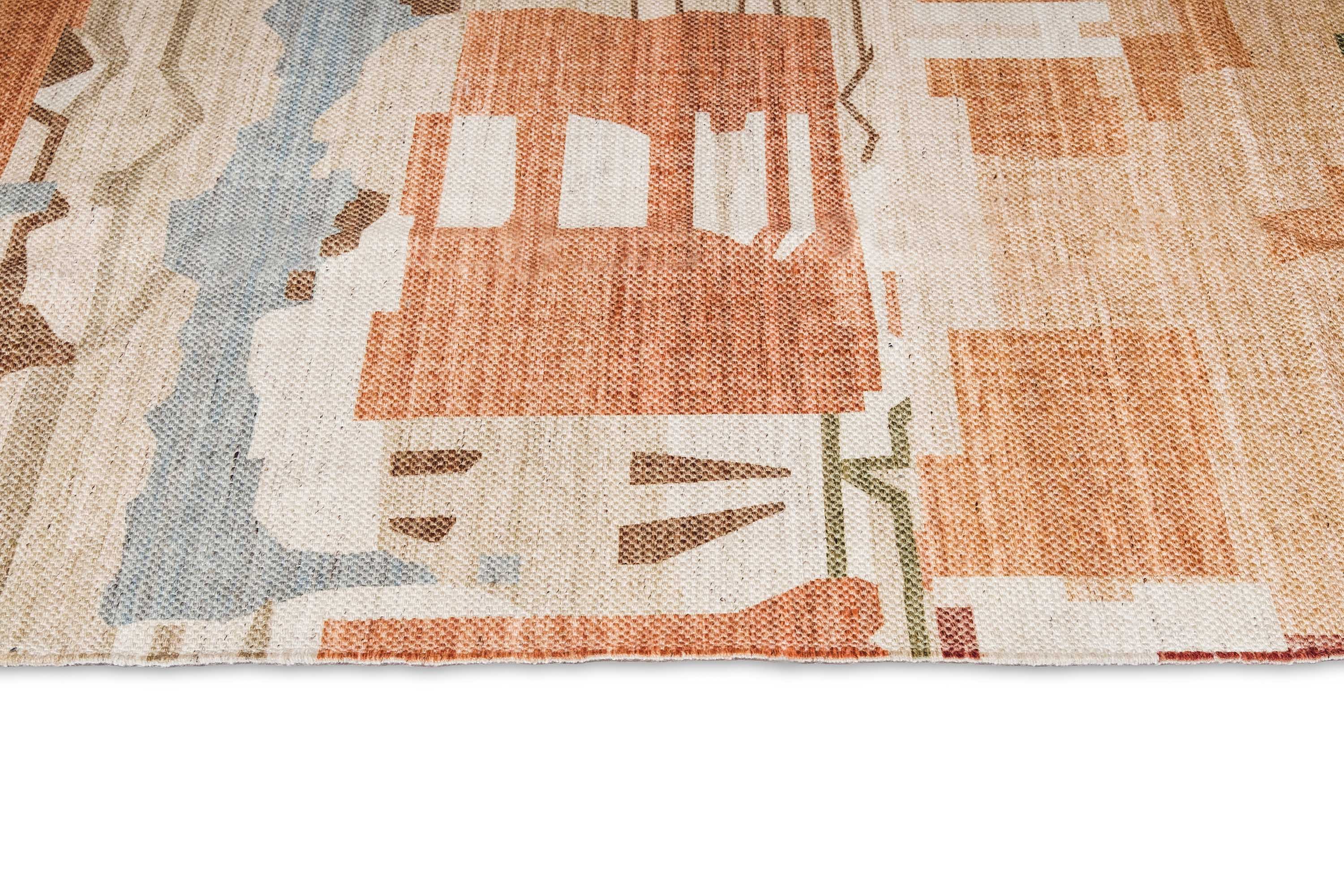 Allegra Orange and Cream Multi-Colour Abstract Tribal Indoor Outdoor Runner Rug - Image 3