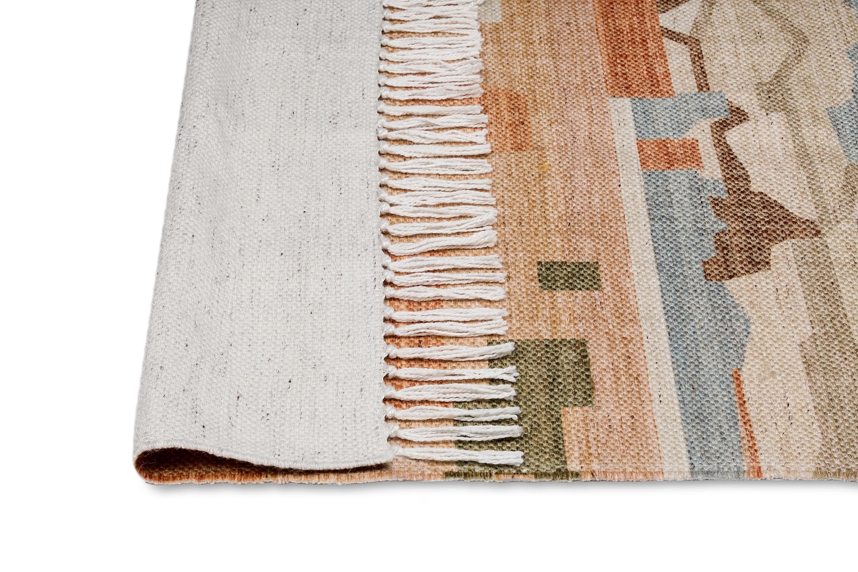 Allegra Orange and Cream Multi-Colour Abstract Tribal Indoor Outdoor Runner Rug - Image 4
