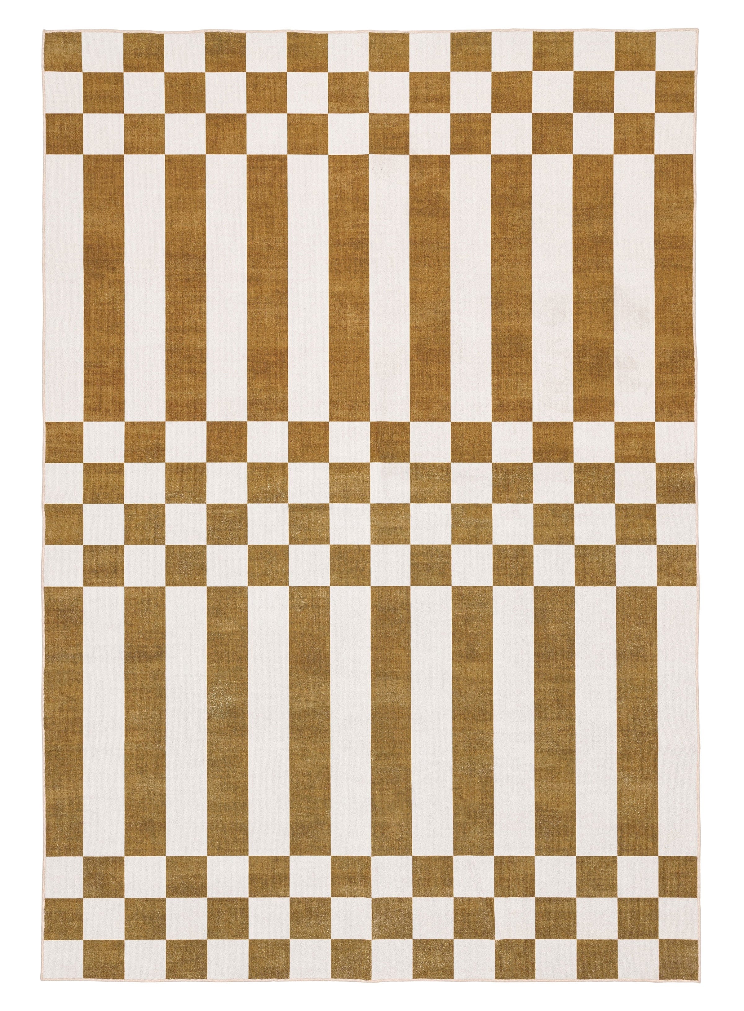 Alula Brown and White Checkered and Striped Washable Rug
