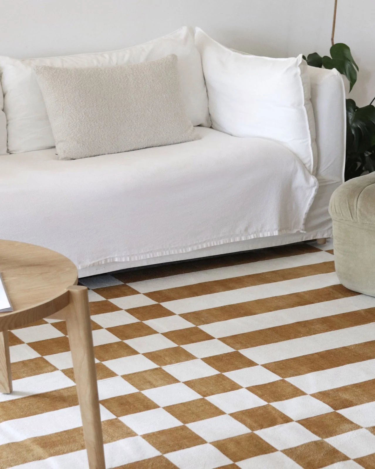 Alula Brown and White Checkered and Striped Washable Rug - Image 2
