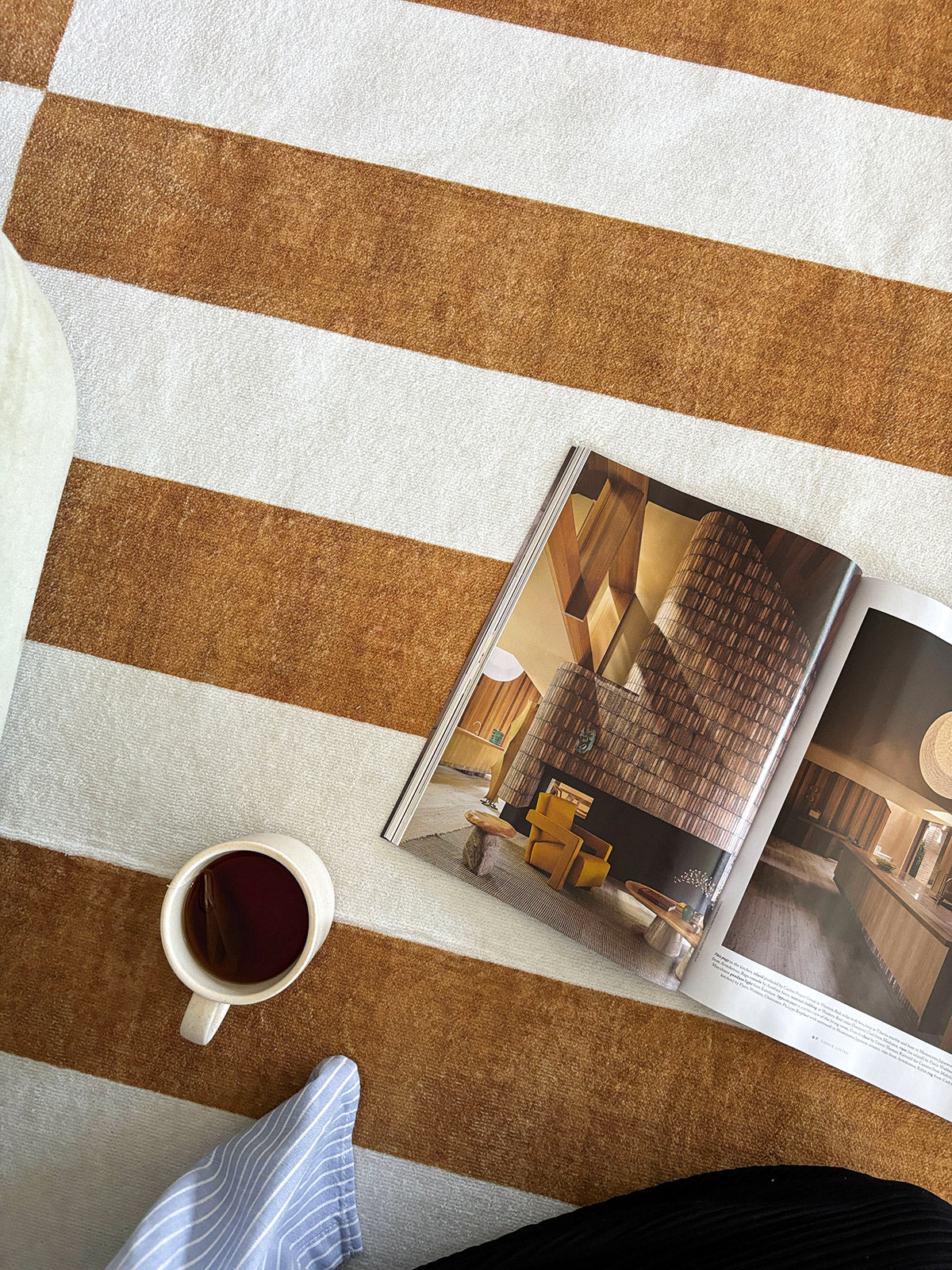 Alula Brown and White Checkered and Striped Washable Rug - Image 7