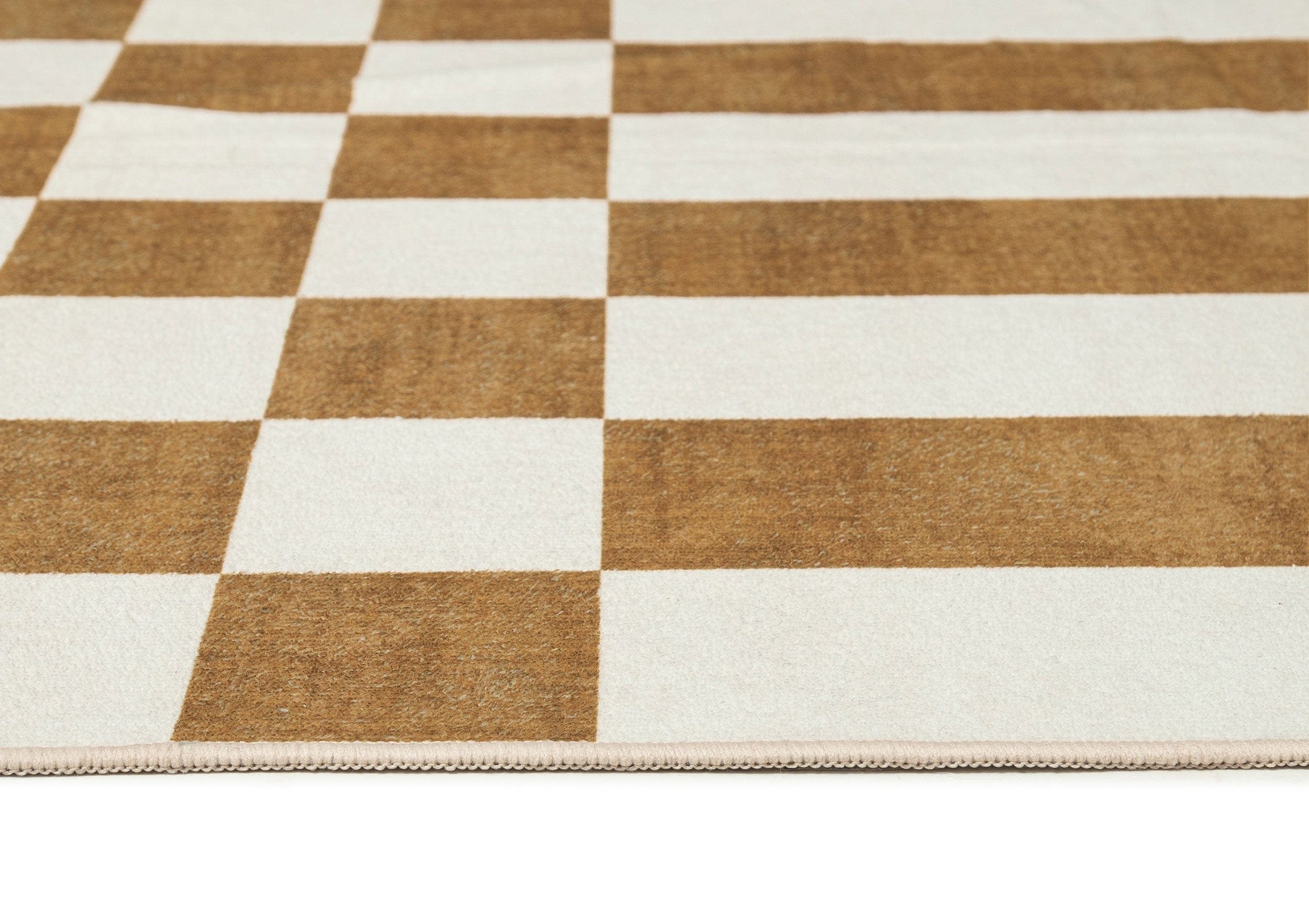 Alula Brown and White Checkered and Striped Washable Rug - Image 9