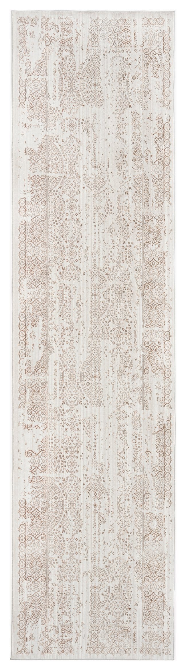Amelia Cream Brown and Silver Traditional Floral Runner Rug