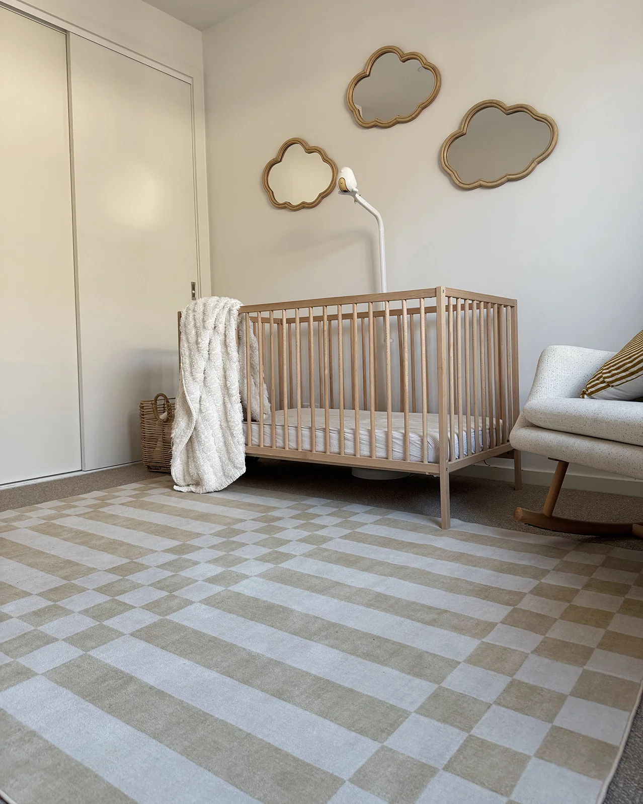 Anette Light Brown and White Checkered and Striped Washable Rug - Image 3
