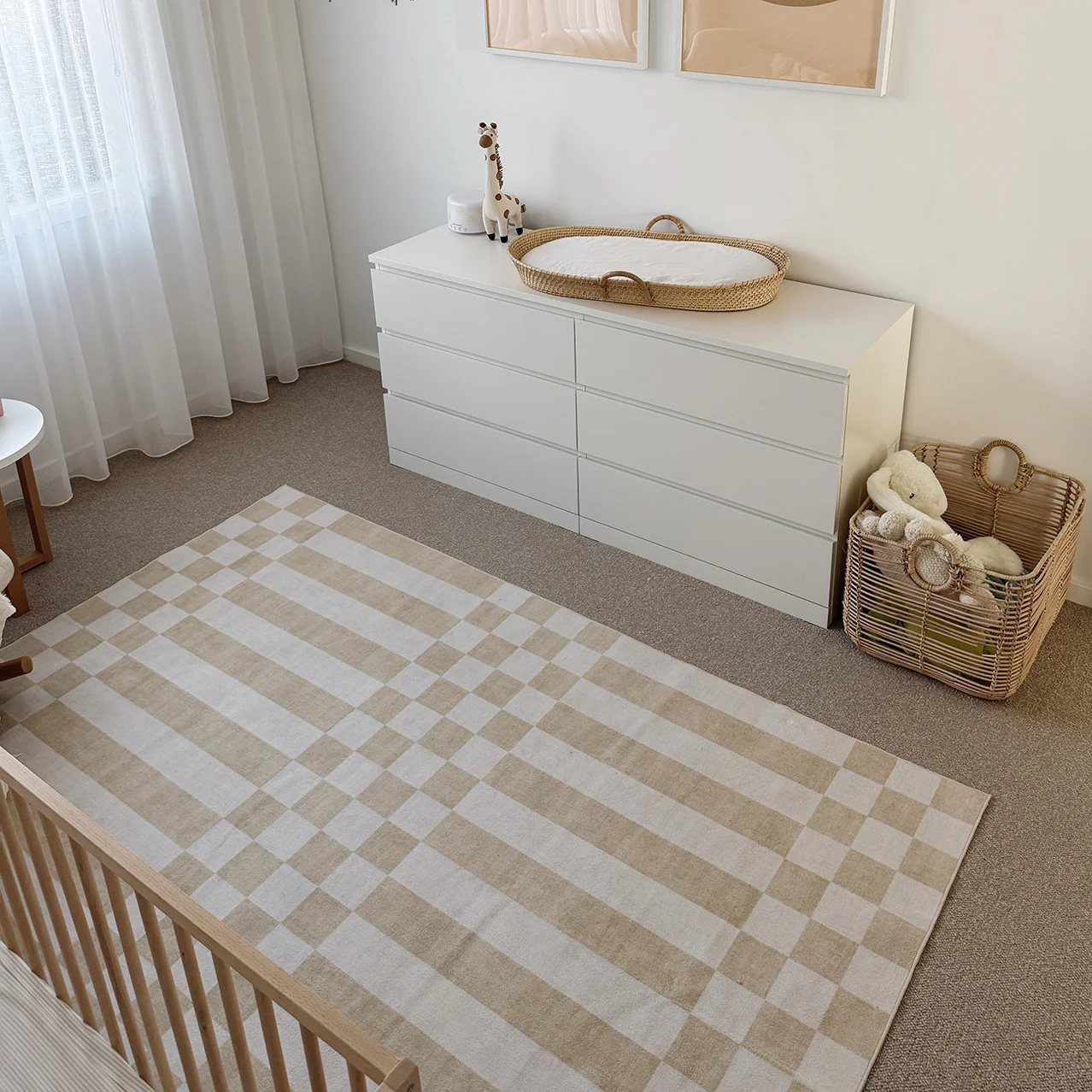 Anette Light Brown and White Checkered and Striped Washable Rug - Image 4
