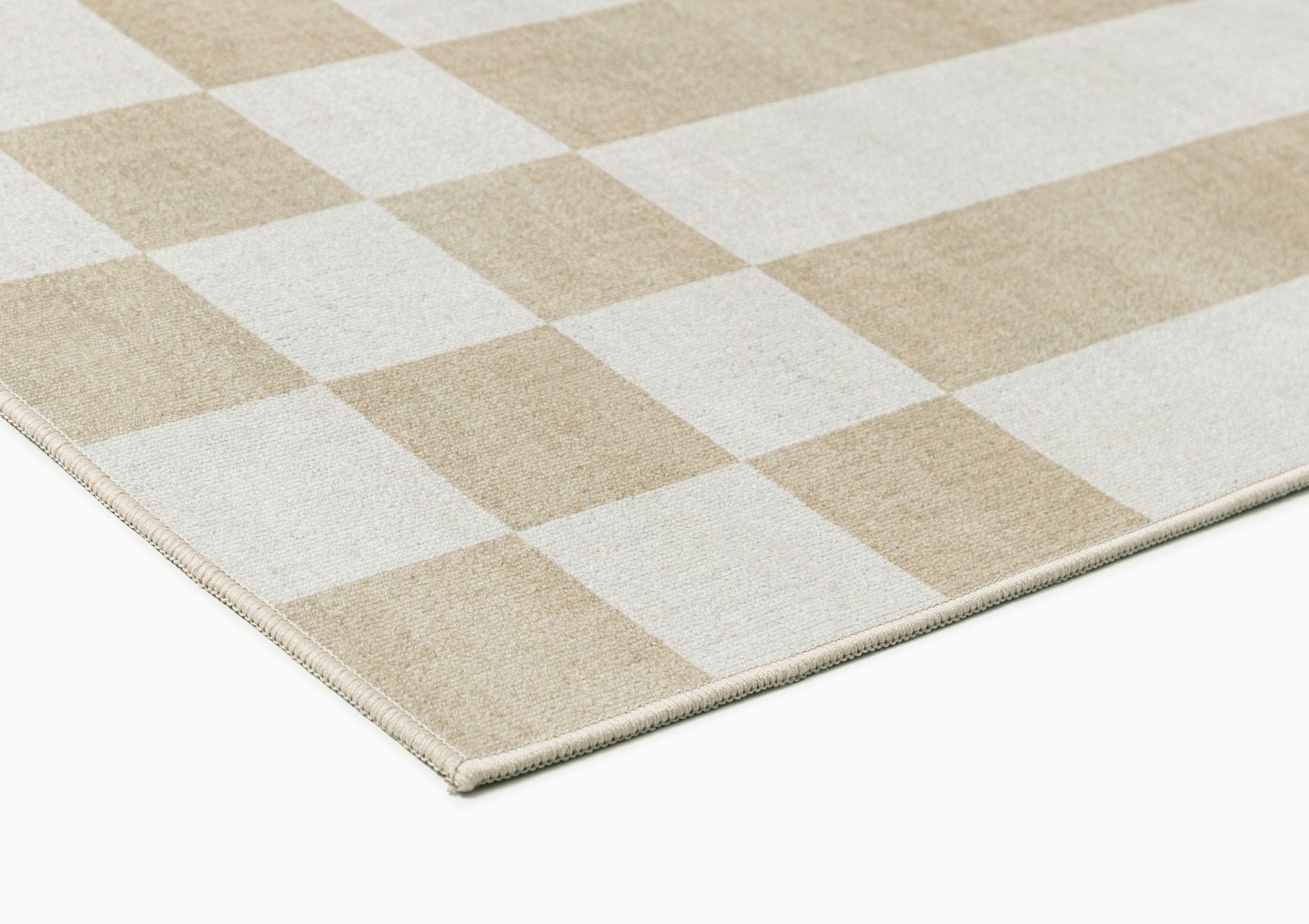 Anette Light Brown and White Checkered and Striped Washable Rug - Image 5