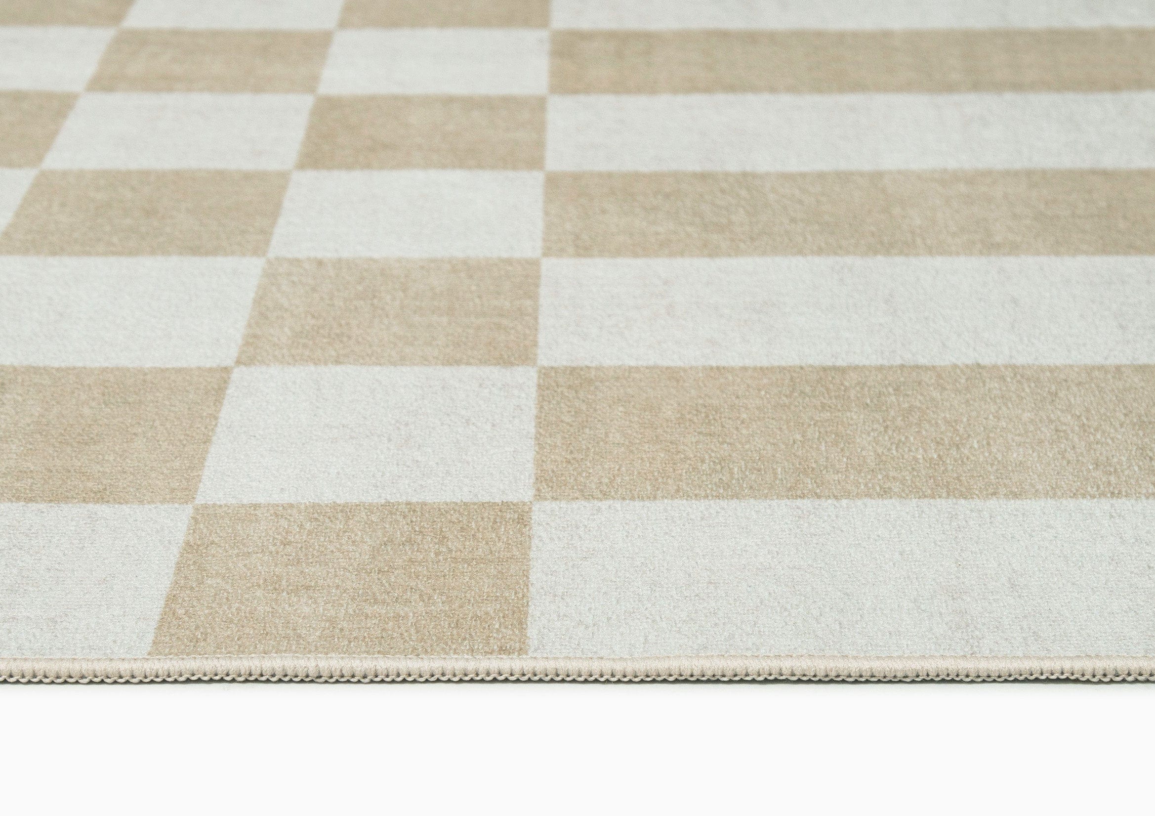 Anette Light Brown and White Checkered and Striped Washable Rug - Image 6