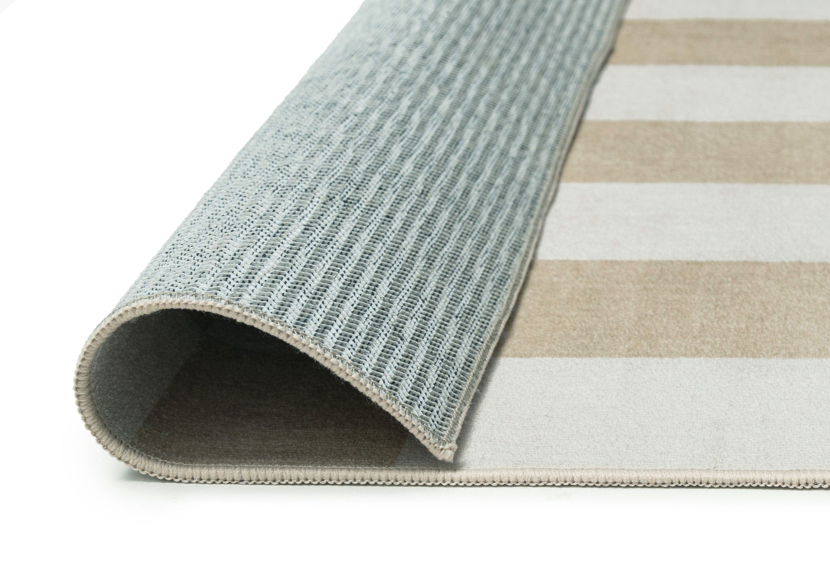 Anette Light Brown and White Checkered and Striped Washable Rug - Image 7