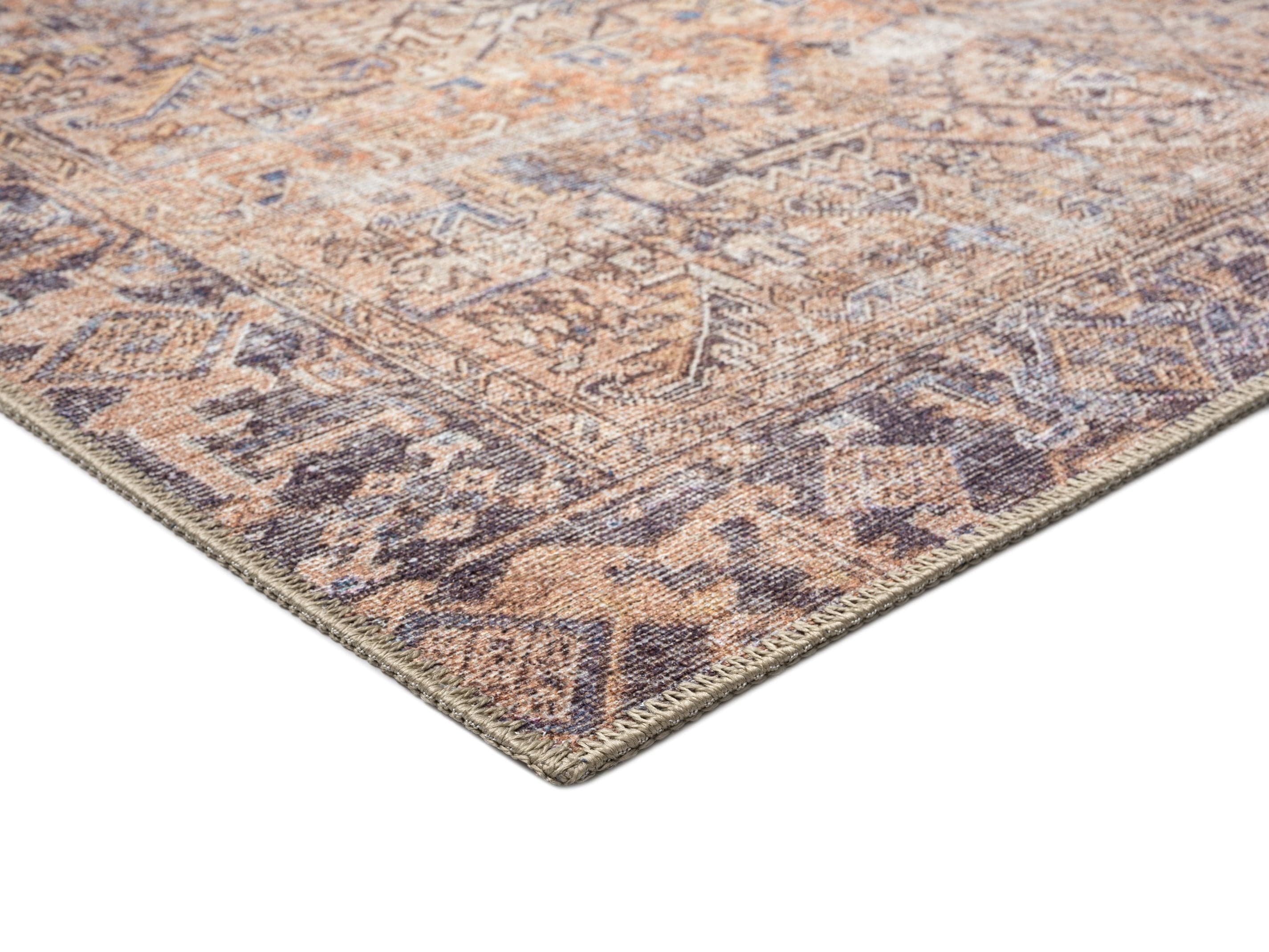 Anyel Brown and Blue Traditional Distressed Washable Runner Rug - Image 7