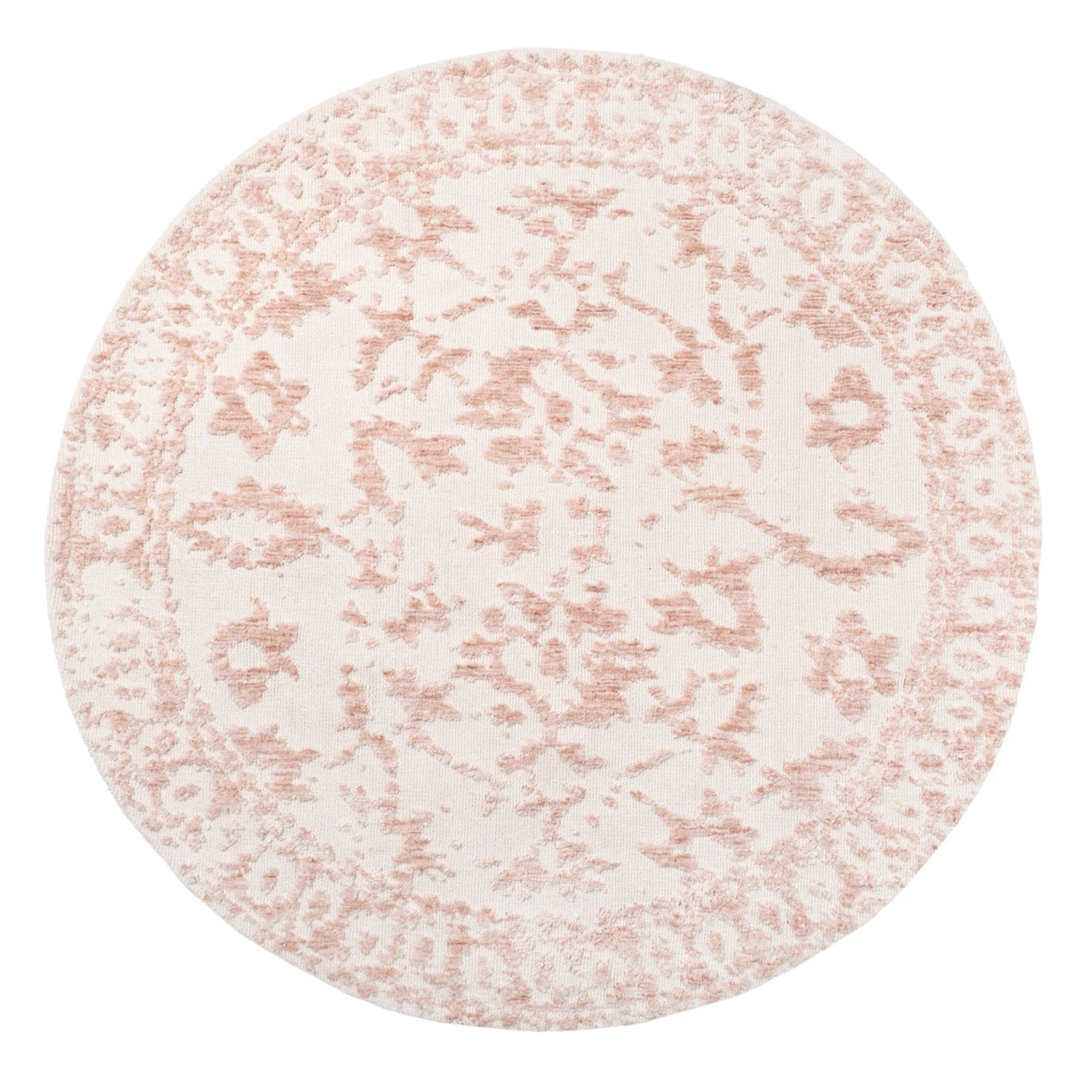 Aria Pink and Ivory Floral Transitional Round Rug