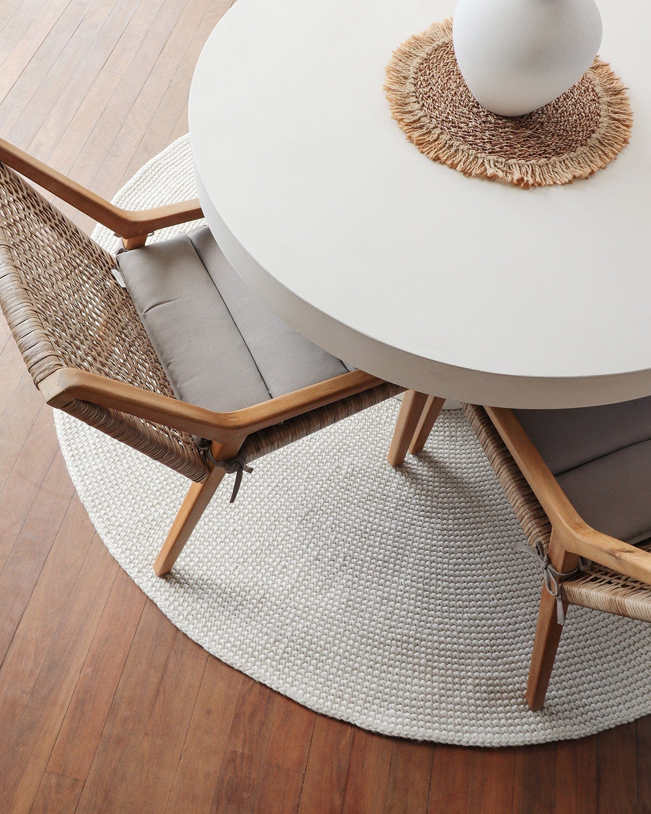 Arlenis Ivory Crochet Indoor Outdoor Round Rug - Image 2