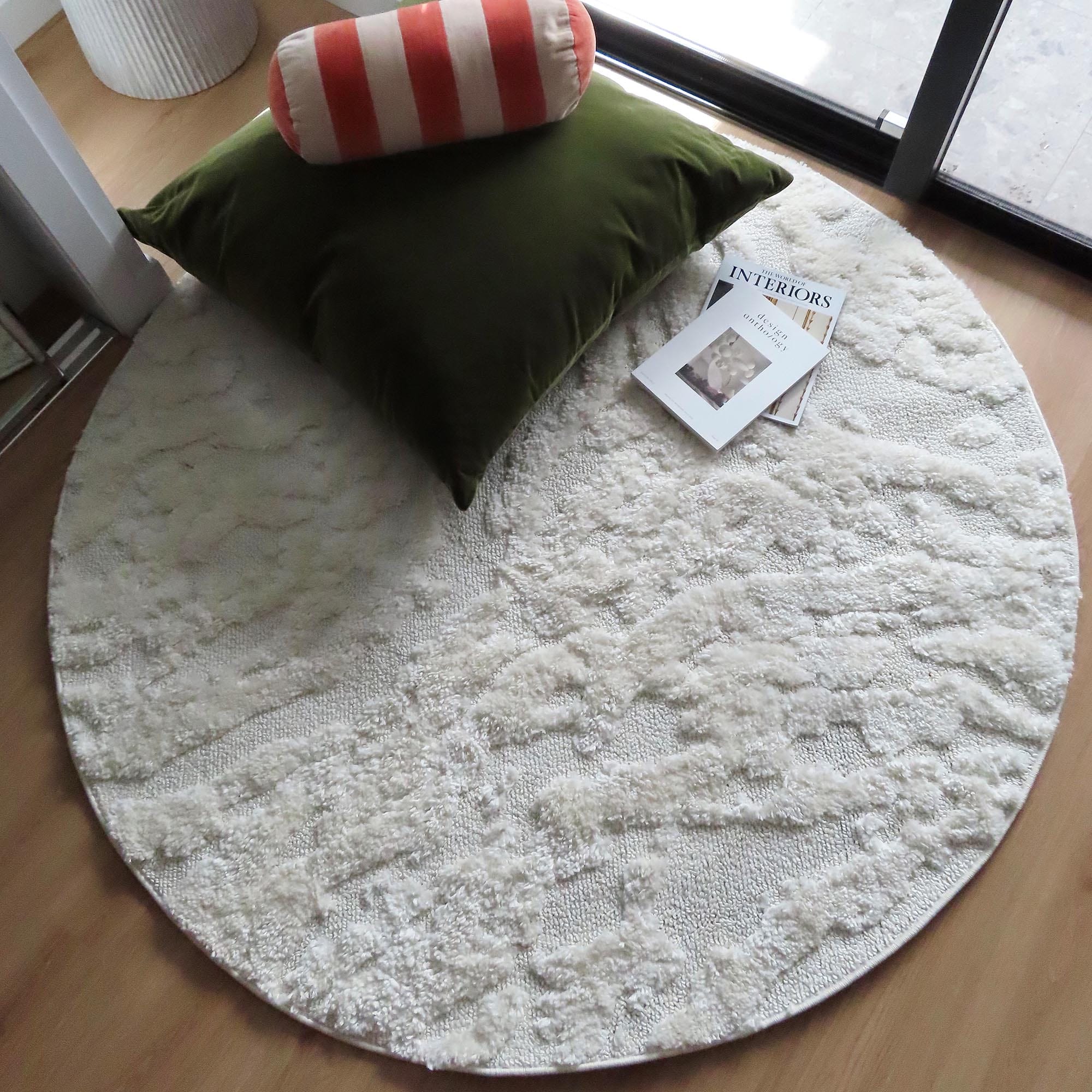 Aurora Ivory Cream Abstract Textured Round Rug - Image 5