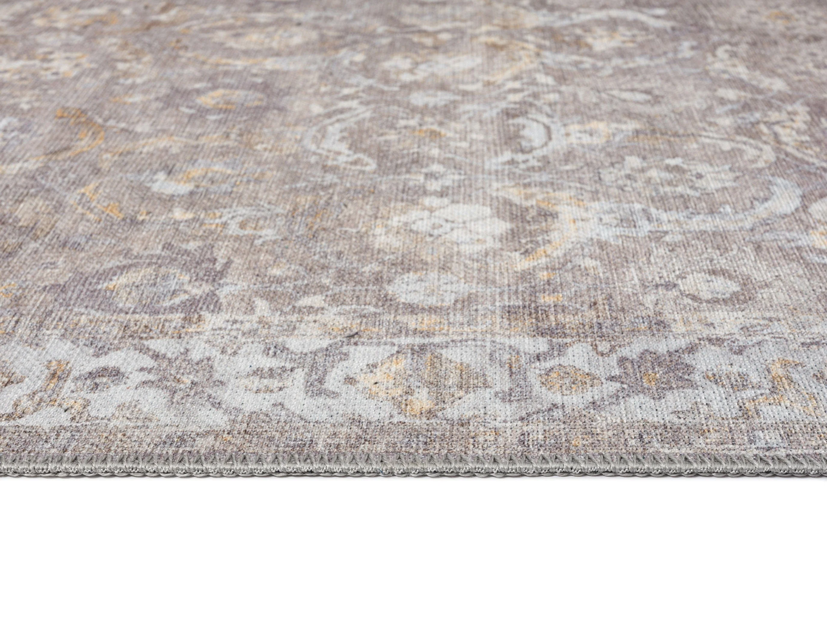 Ava Grey and Gold Traditional Distressed Washable Rug - Image 14