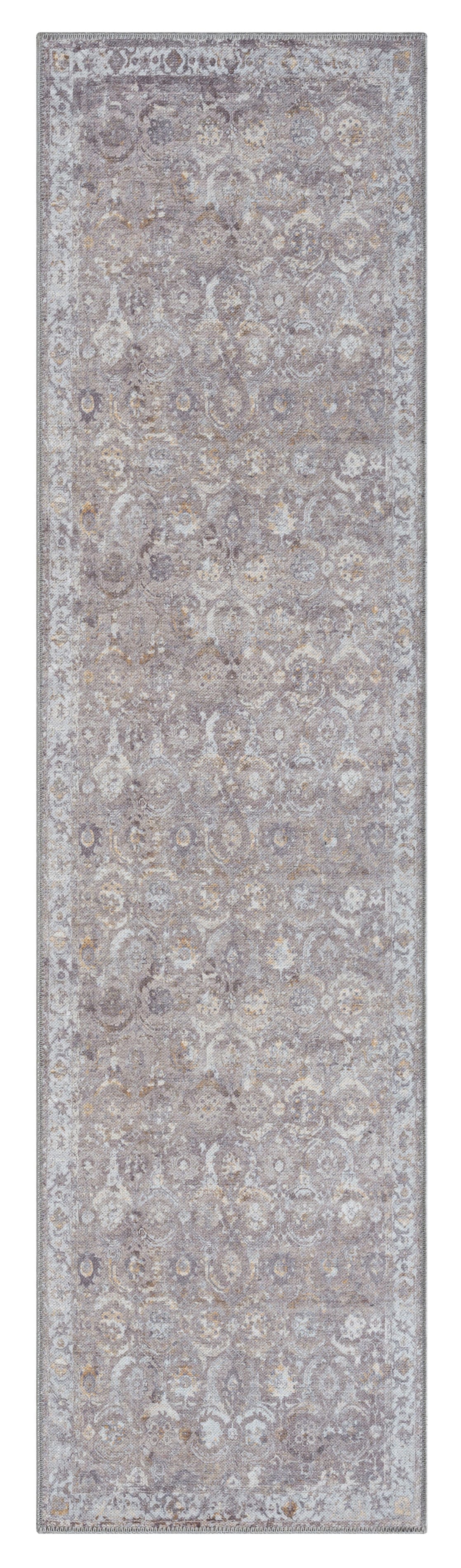 Ava Grey and Gold Traditional Distressed Washable Runner Rug
