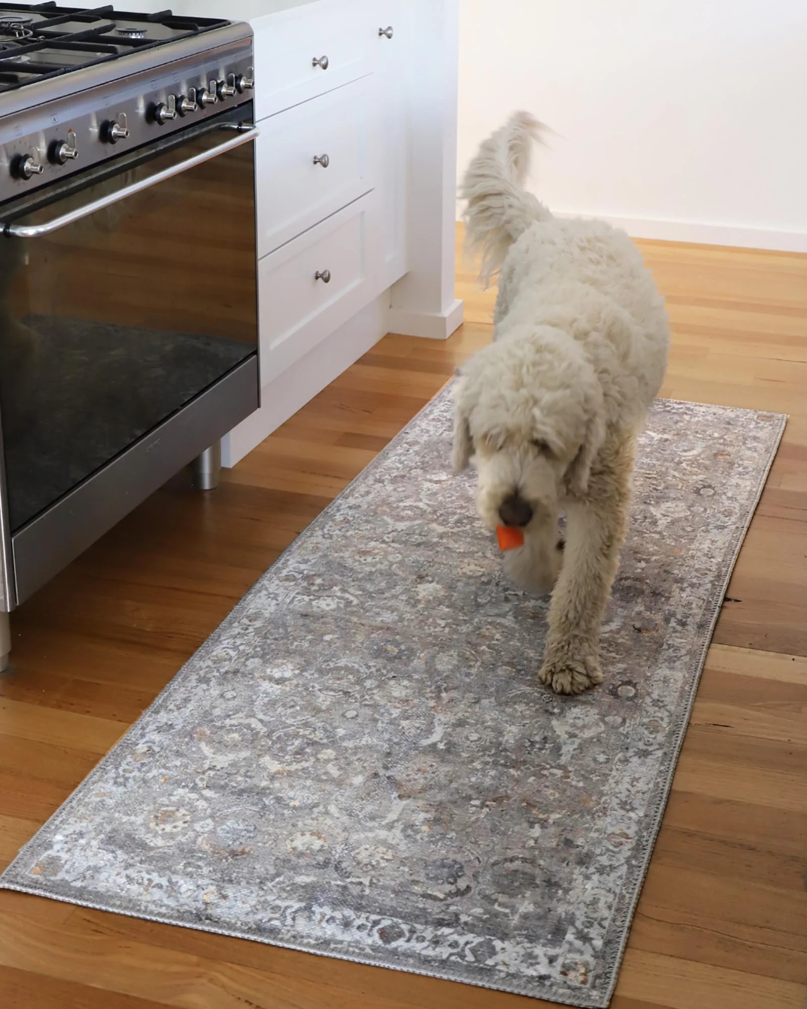 Ava Grey and Gold Traditional Distressed Washable Runner Rug - Image 2