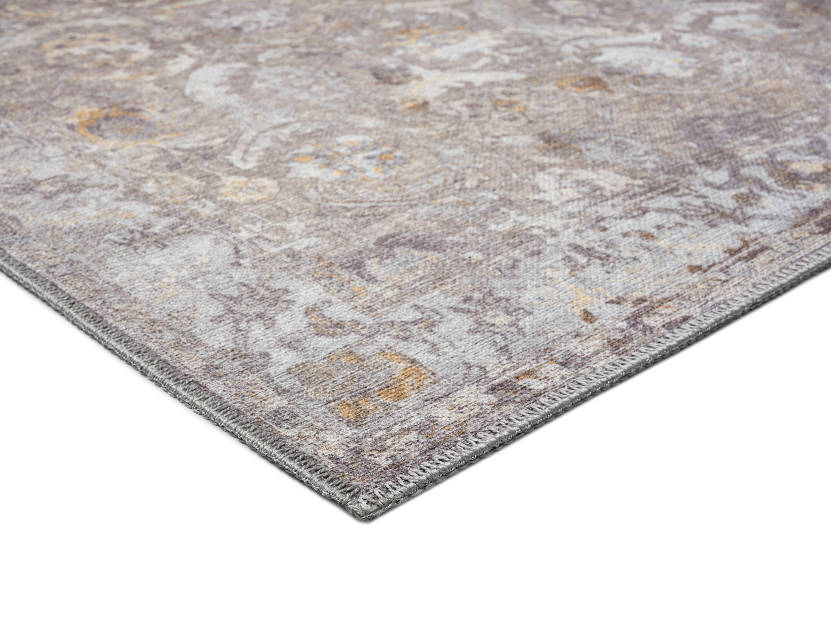 Ava Grey and Gold Traditional Distressed Washable Runner Rug - Image 6