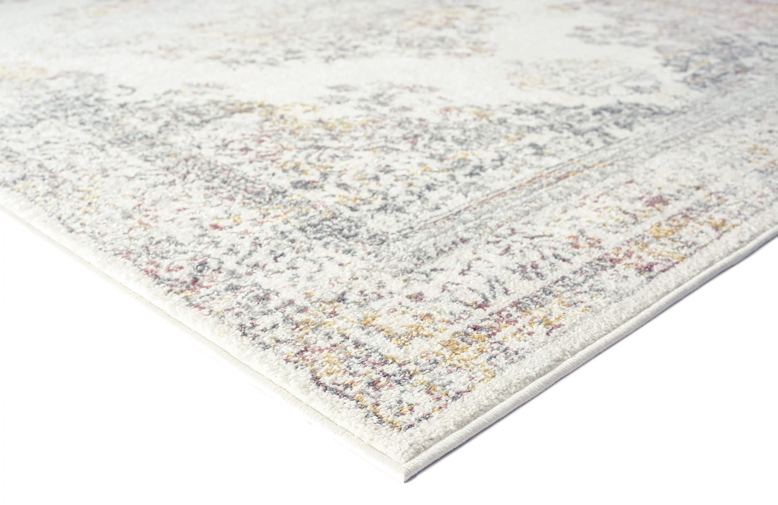 Aysha Pink Yellow and Grey Traditional Medallion Rug - Image 4