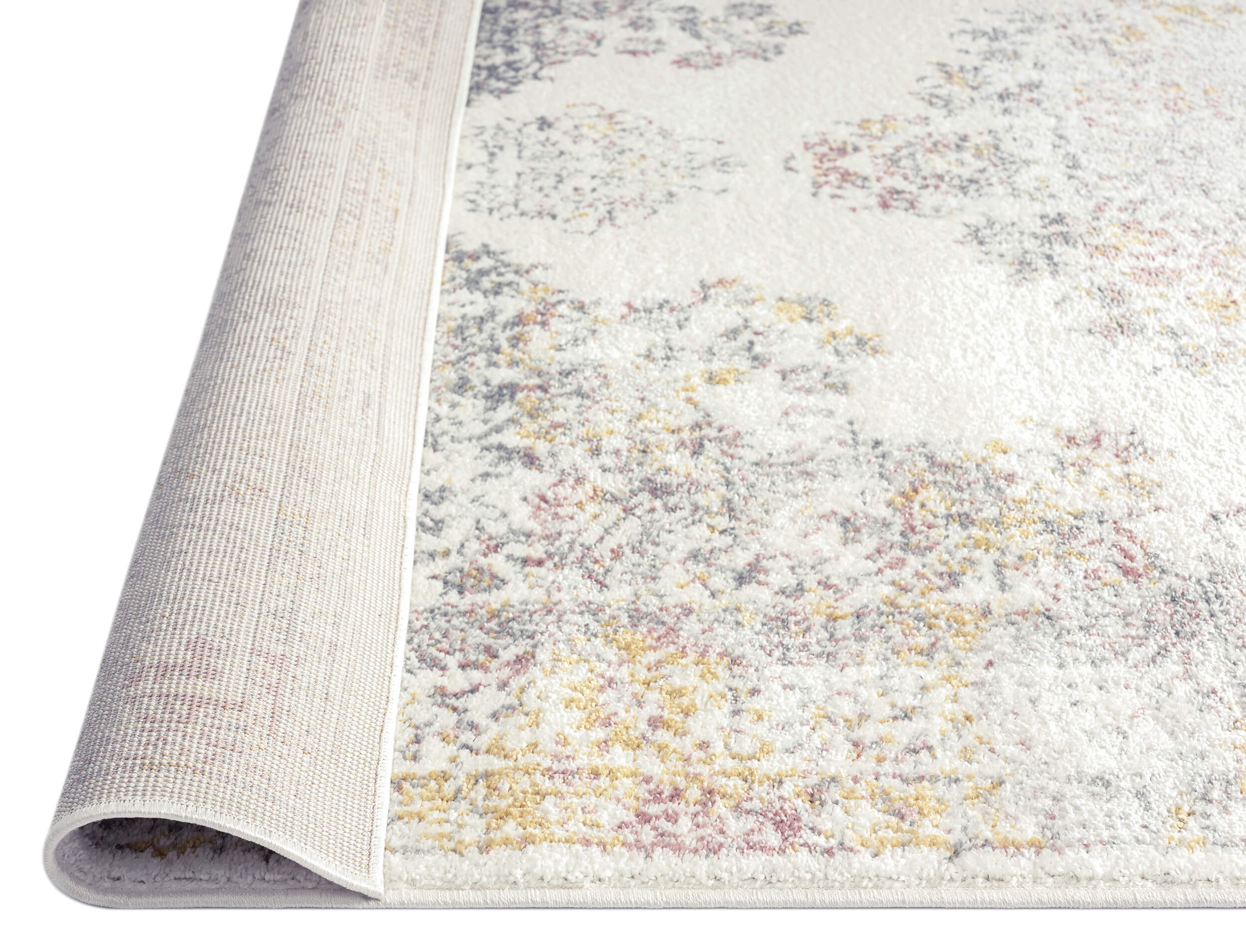 Aysha Pink Yellow and Grey Traditional Medallion Rug - Image 6