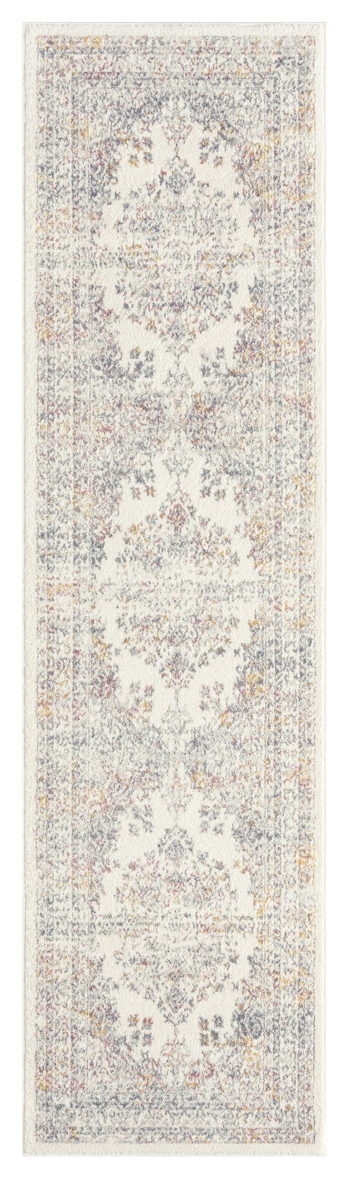 Aysha Pink Yellow and Grey Traditional Medallion Runner Rug