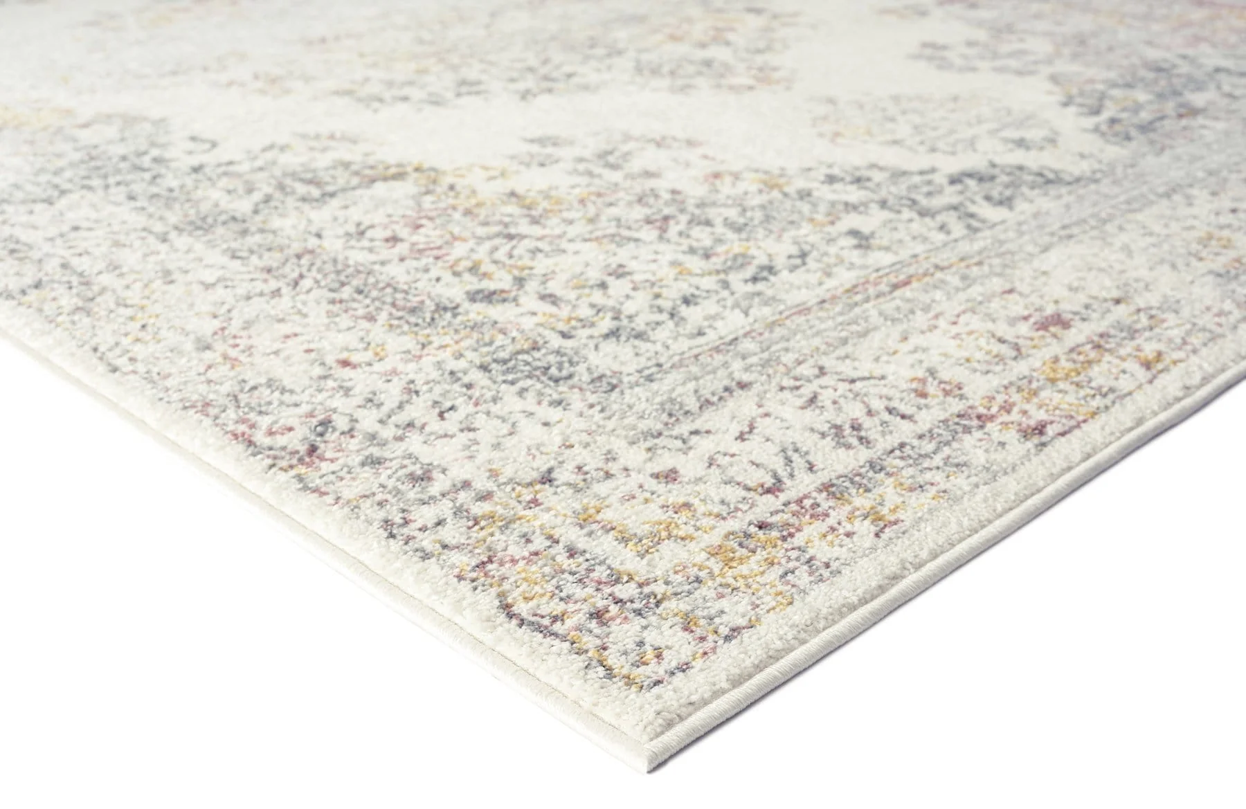 Aysha Pink Yellow and Grey Traditional Medallion Runner Rug - Image 2