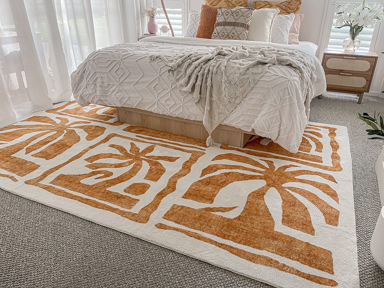 Azalea Brown Tan Waves and Palms Washable Rug - Image 5