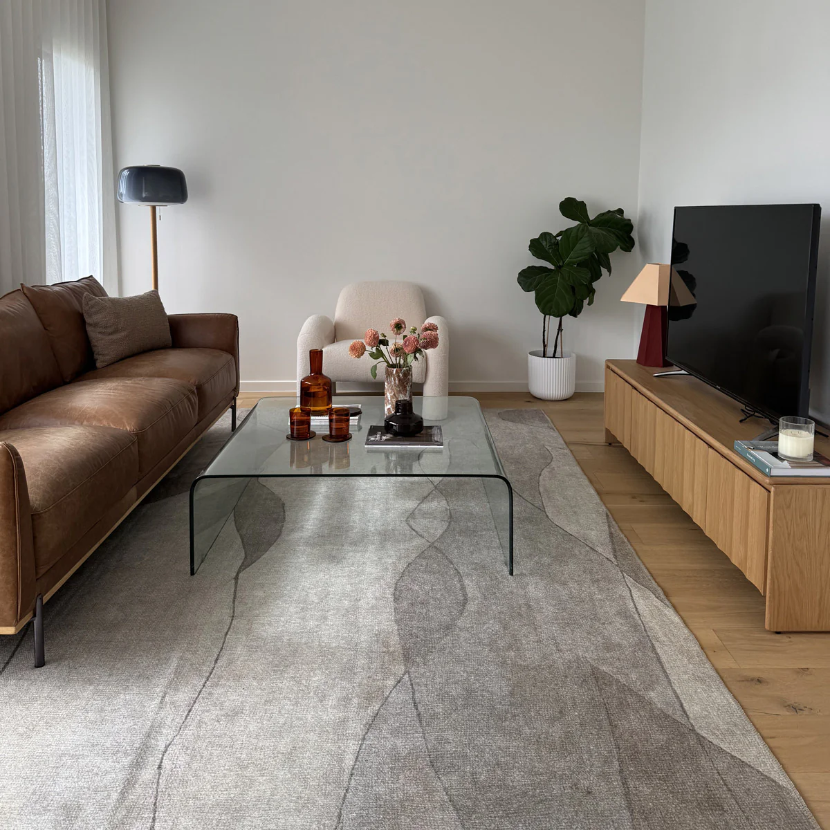 Azra Grey and Beige Abstract Washable Rug - Image 3