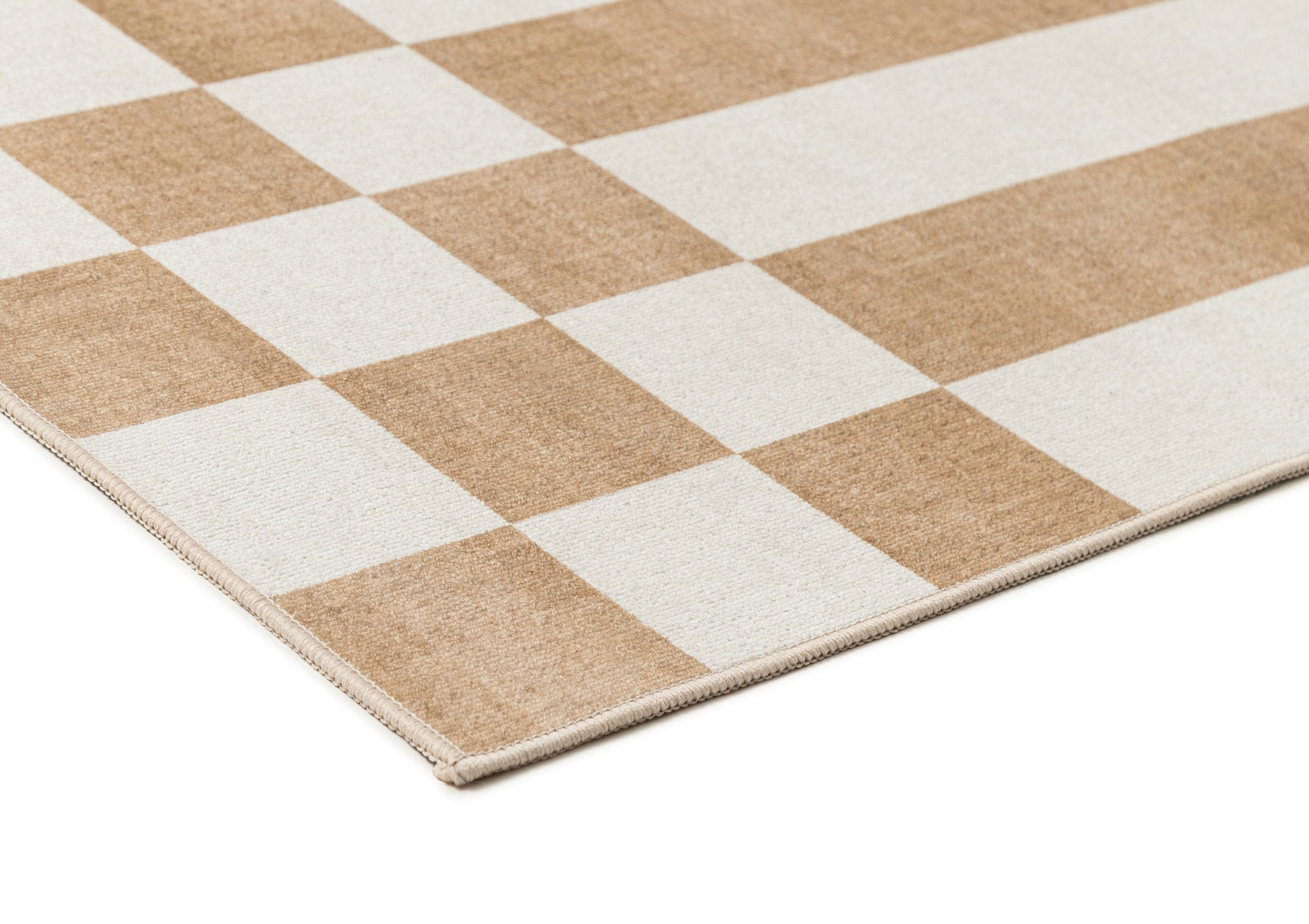 Batini Brown and White Checkered and Striped Washable Rug - Image 10