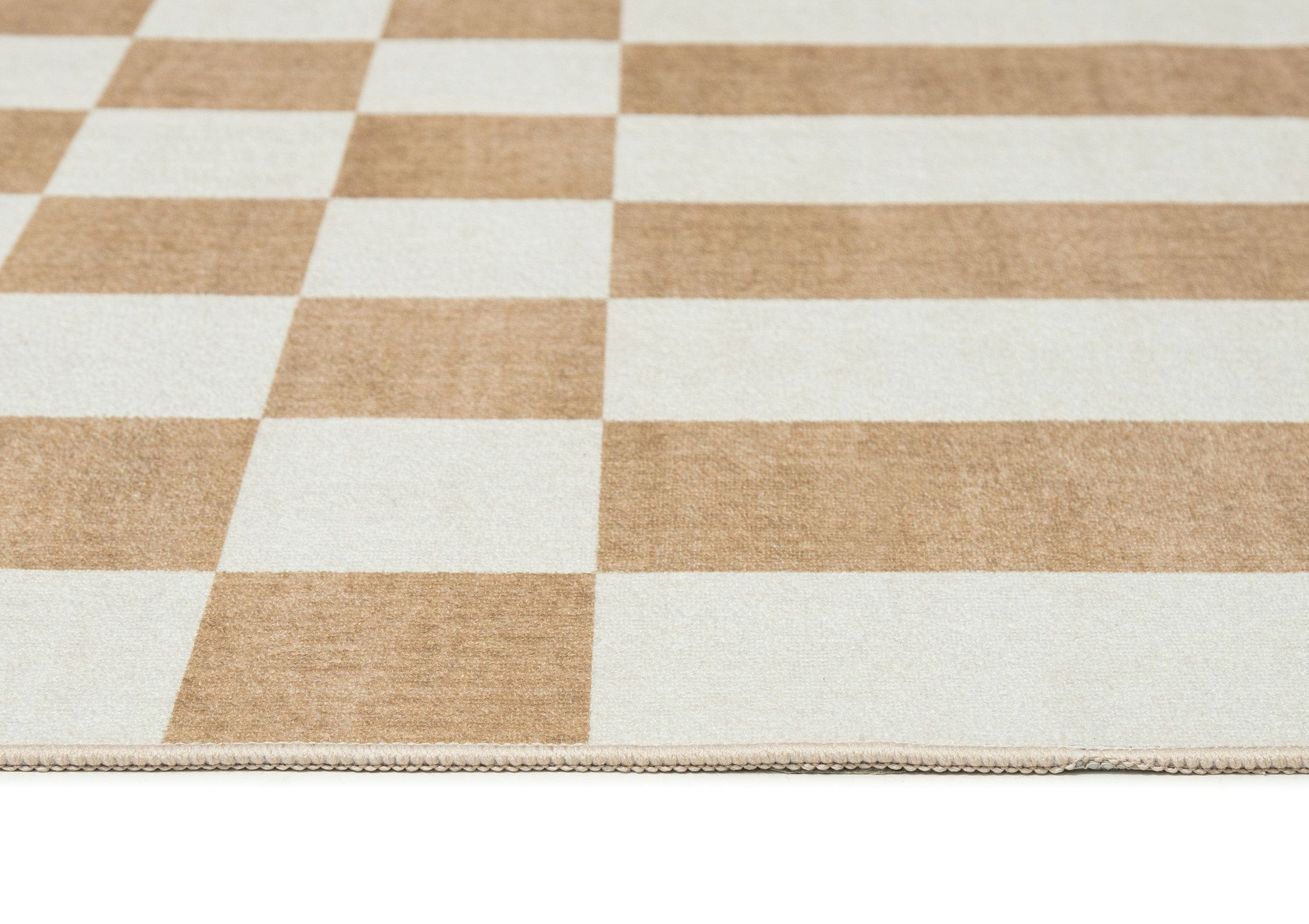 Batini Brown and White Checkered and Striped Washable Rug - Image 11