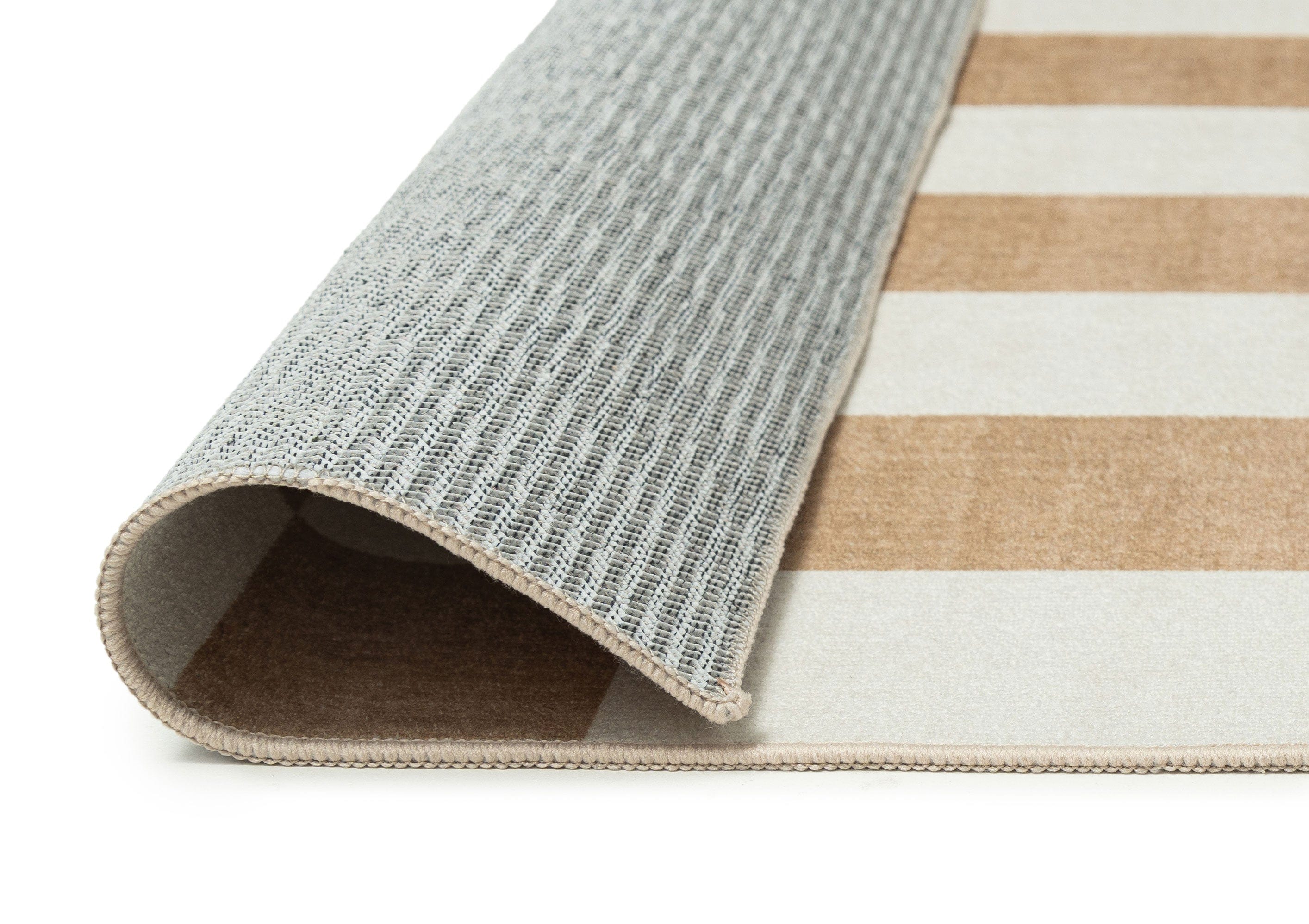 Batini Brown and White Checkered and Striped Washable Rug - Image 12