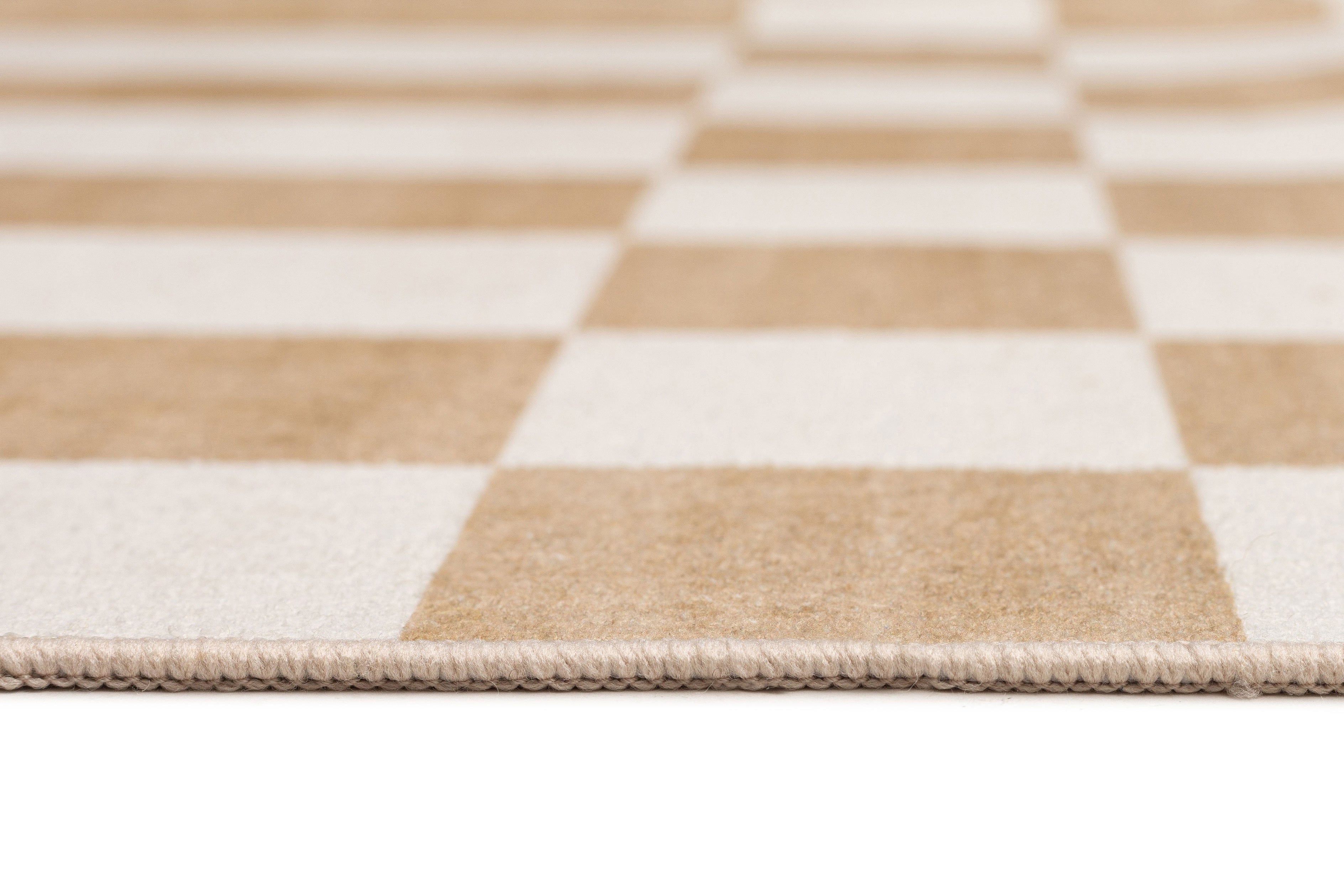 Batini Brown and White Checkered and Striped Washable Rug - Image 13