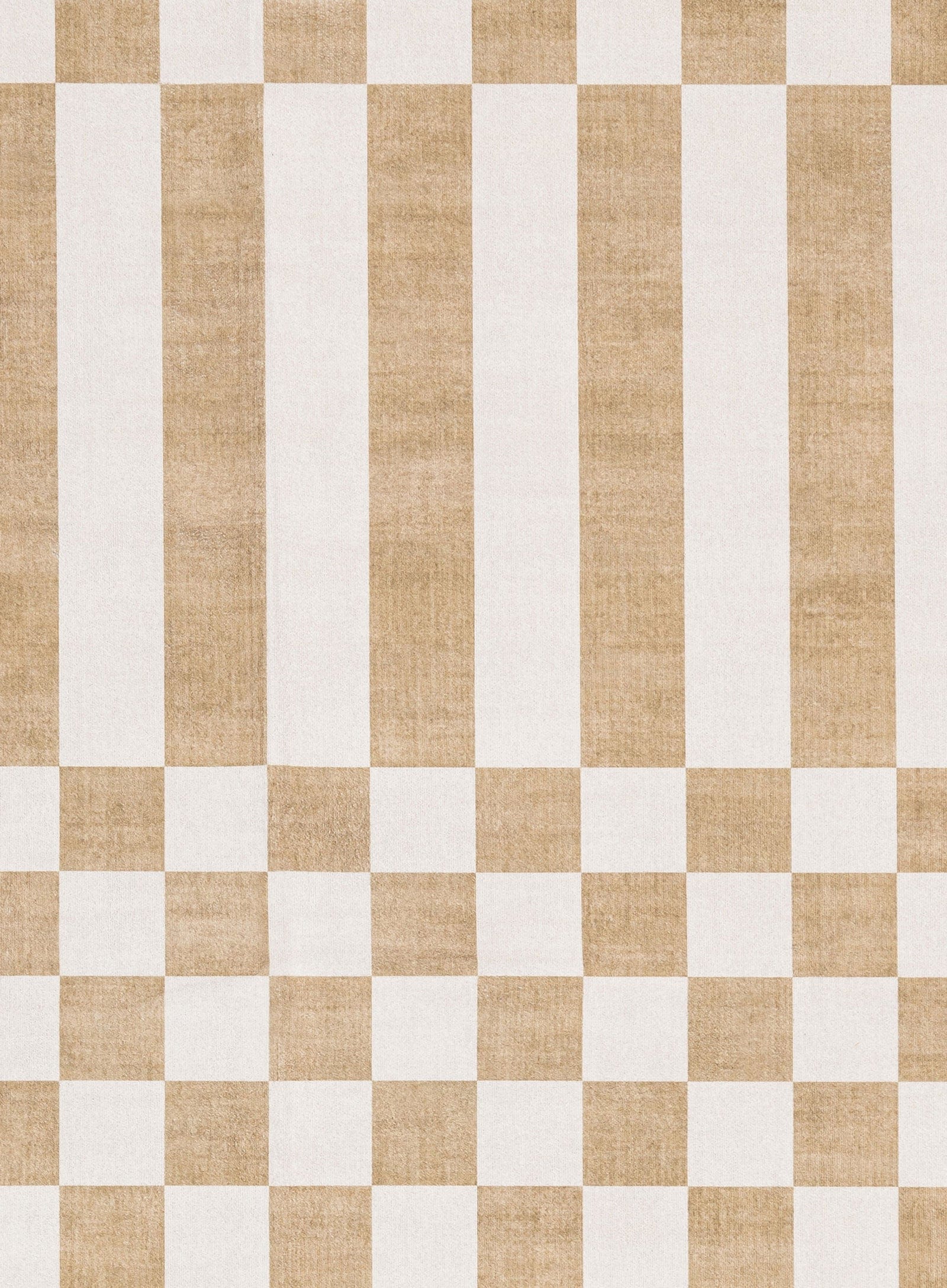 Batini Brown and White Checkered and Striped Washable Rug - Image 14