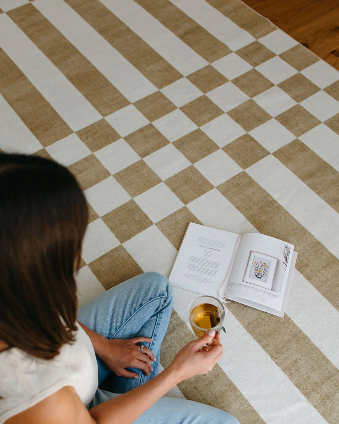 Batini Brown and White Checkered and Striped Washable Rug - Image 4