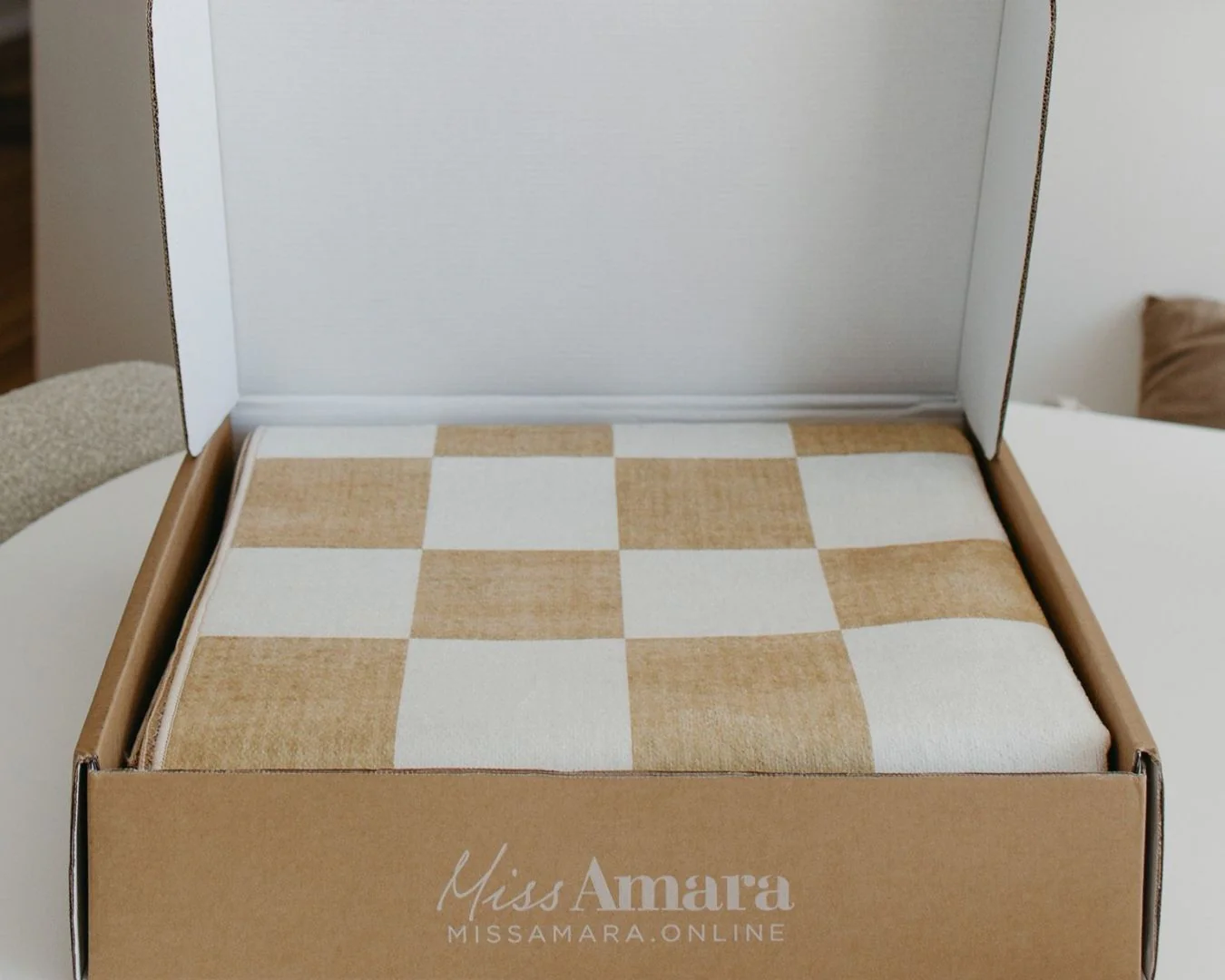 Batini Brown and White Checkered and Striped Washable Rug - Image 9