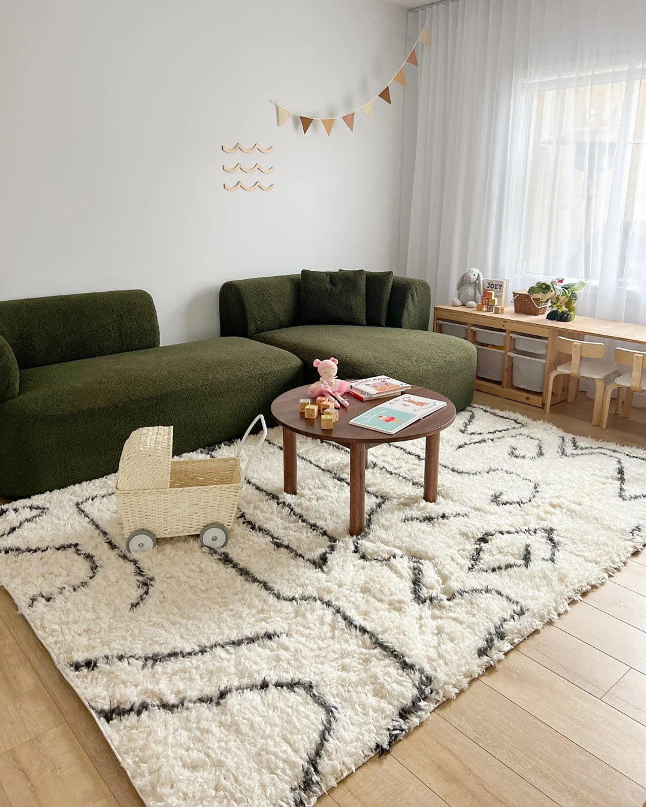 Batola Cream & Black Tribal Shag Rug - Image 2