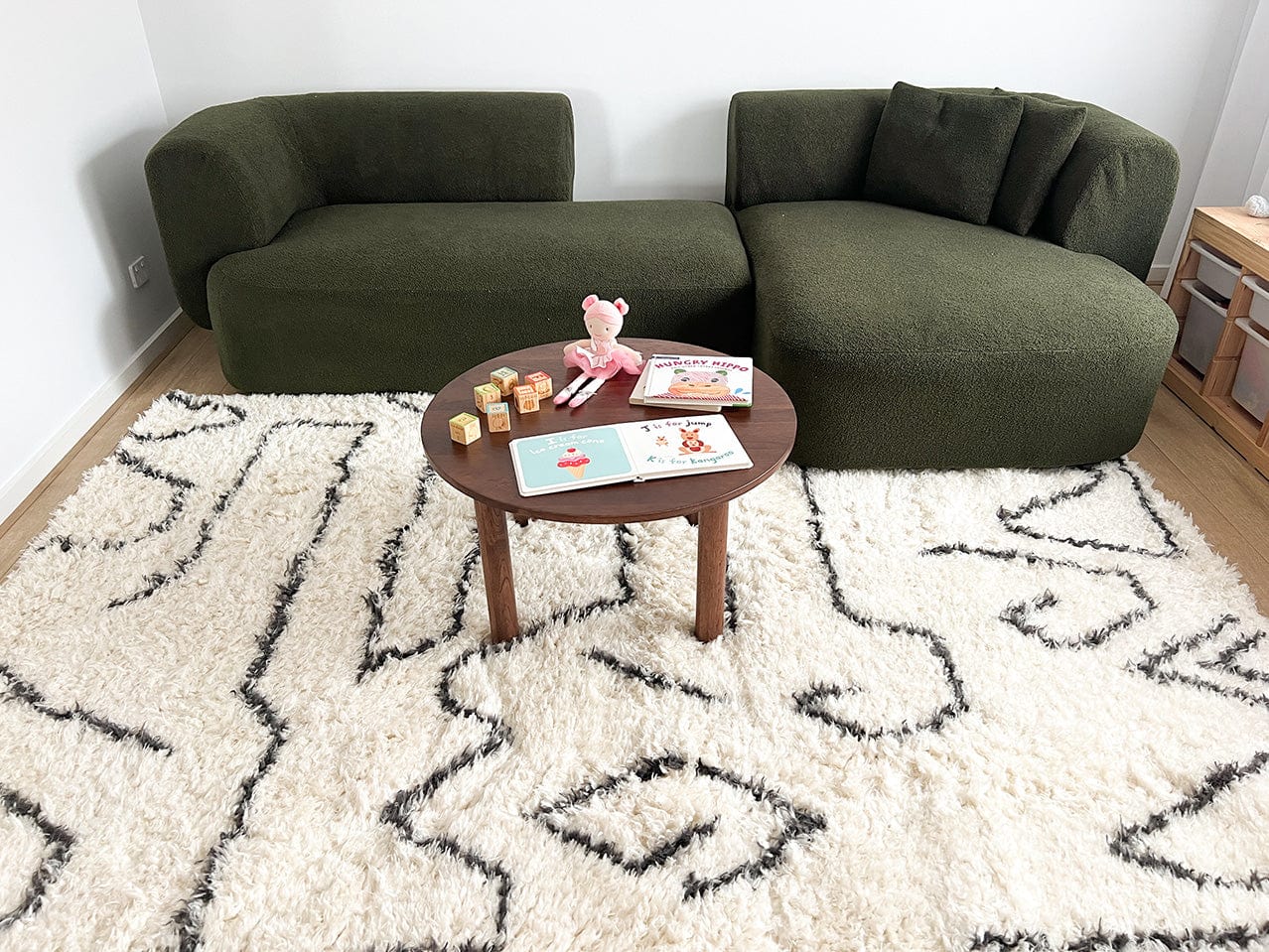 Batola Cream & Black Tribal Shag Rug - Image 5