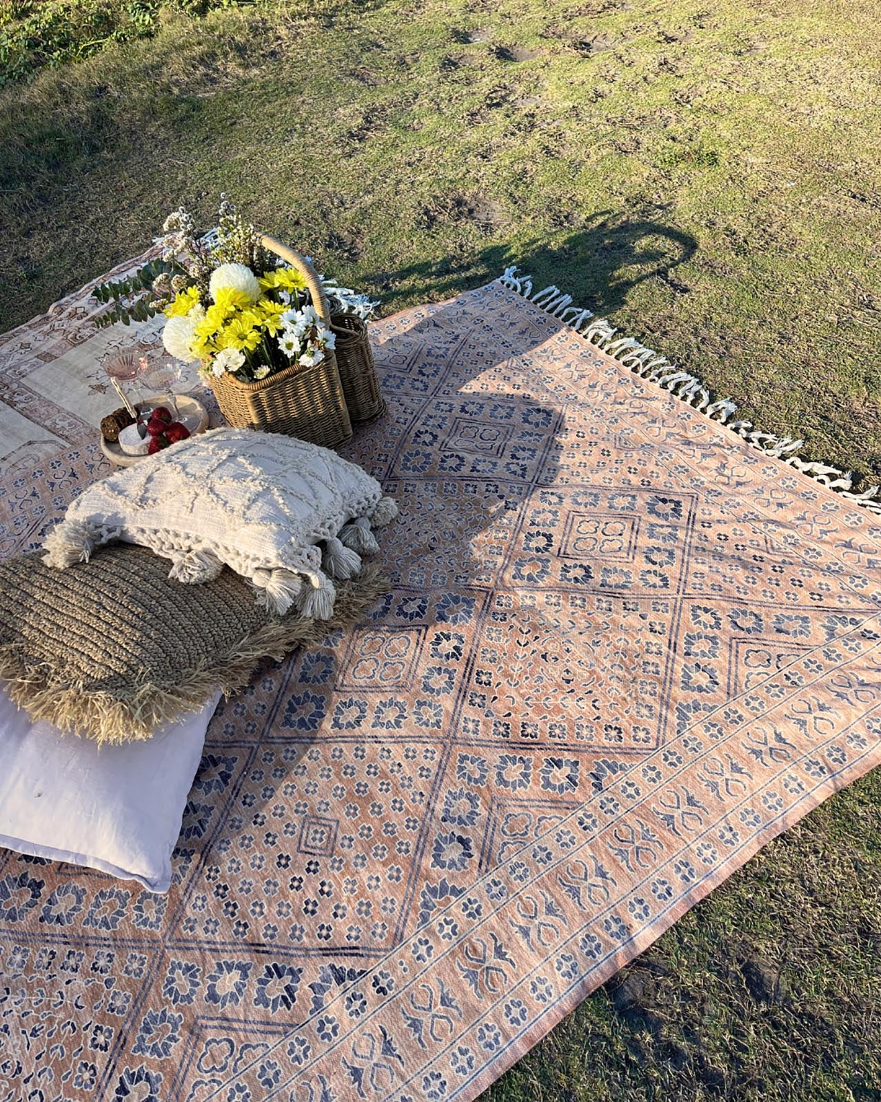 Bibi Blue and Orange Boho Picnic Rug - Image 2