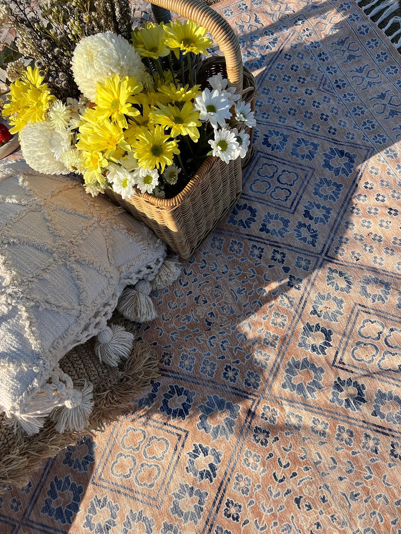 Bibi Blue and Orange Boho Picnic Rug - Image 3